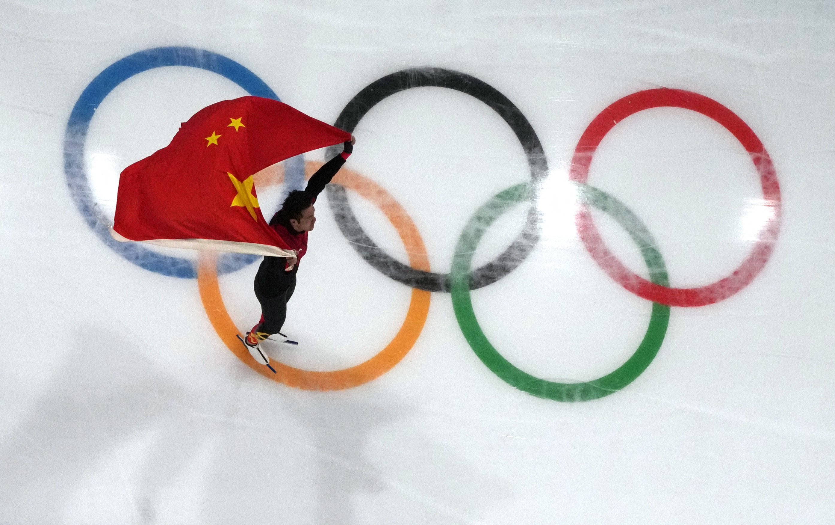Gold medallist Ning Zhongyan Ning celebrates after winning the men’s 1,500m. Photo: Reuters
