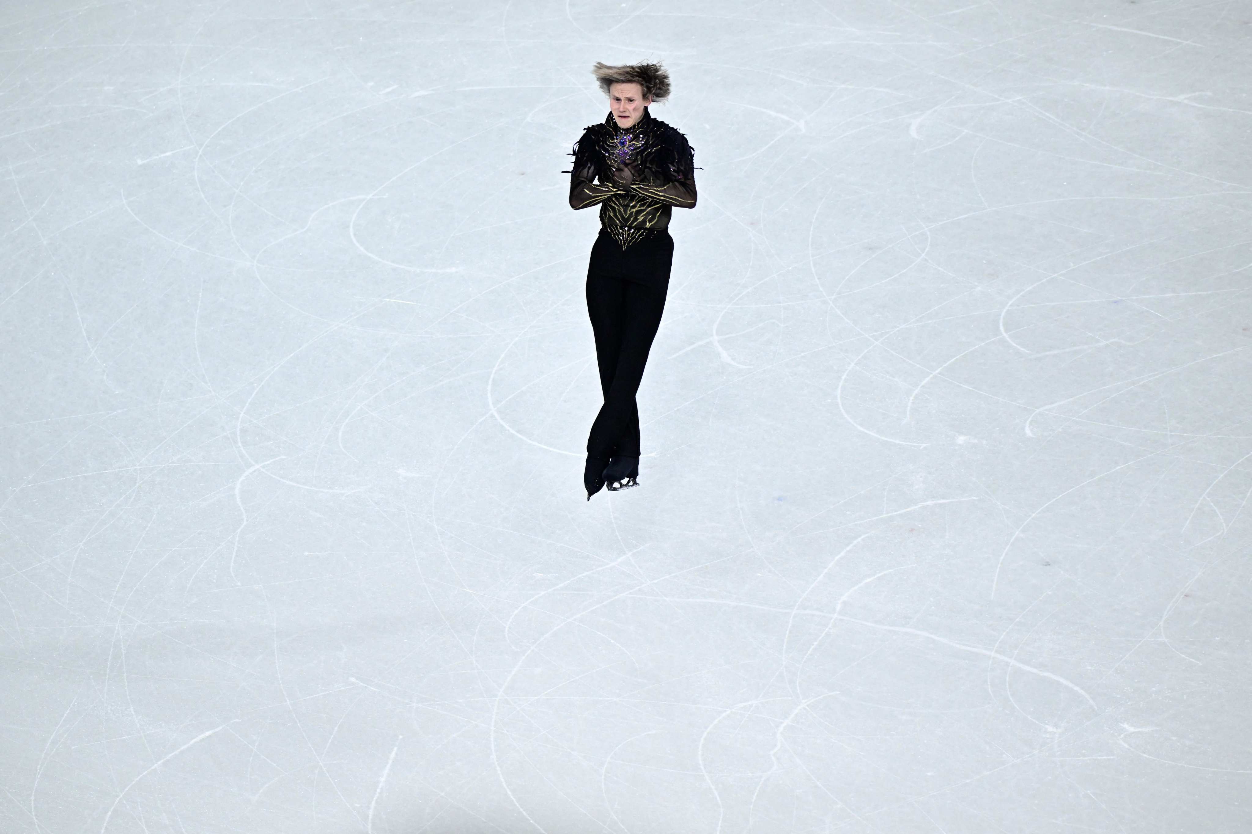 Figure skater Ilia Malinin, from the United States, competes in the men’s singles free skating team event at the Milano Cortina Winter Olympics on February 8. Photo: AFP