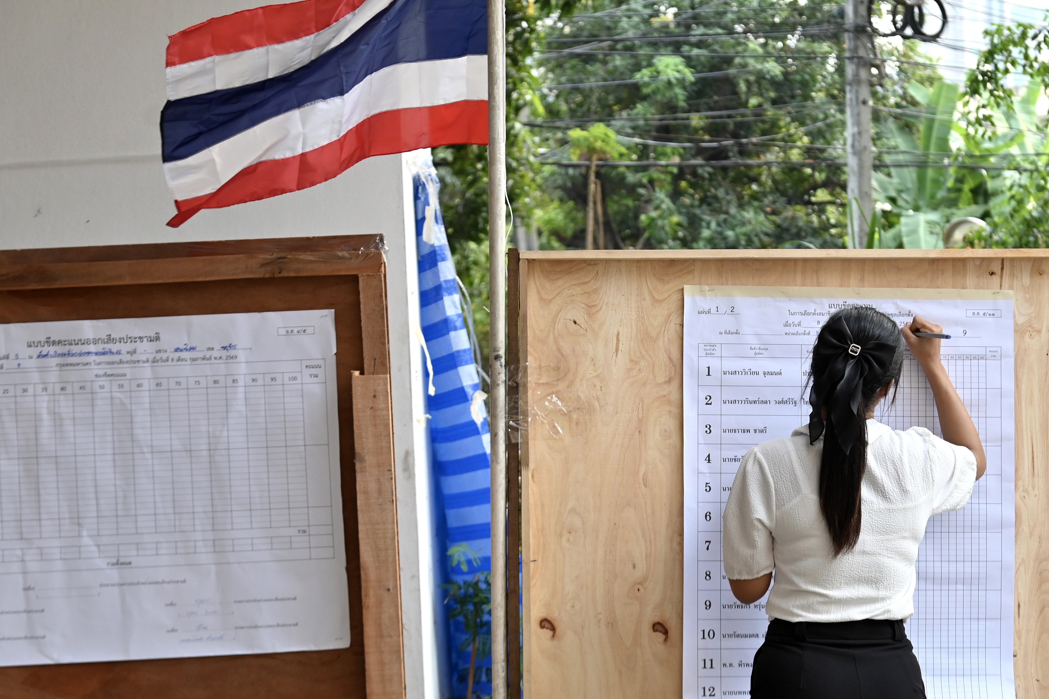 An election worker counts ballots at a counting station in Bangkok, Thailand, on February 8. Photo: Xinhua
