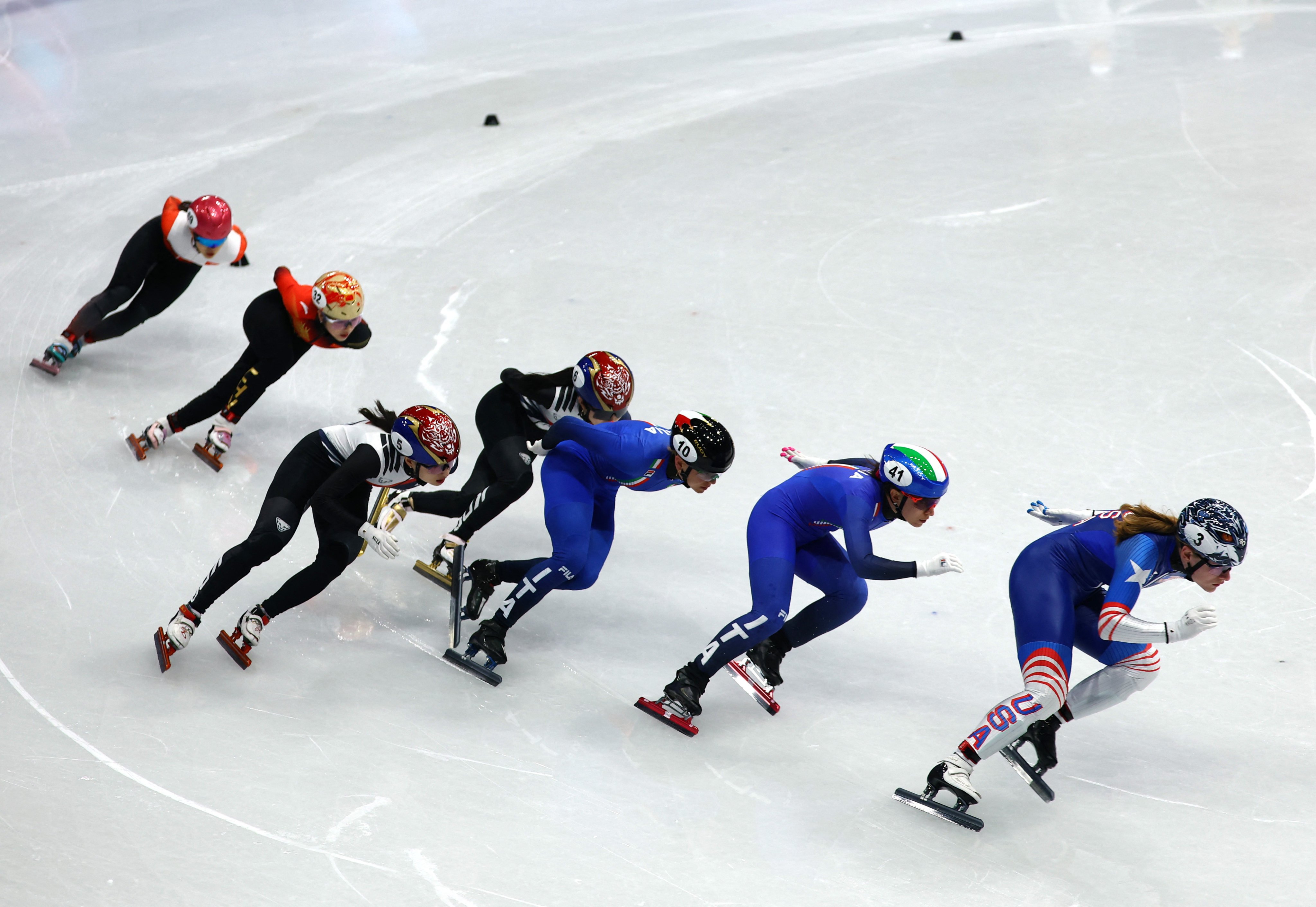 Joey Lam (#69) finished with a time of 2:35.755 in a final that was won by Kim ​Gil-li of South Korea at the Winter Olympics. Photo: Reuters