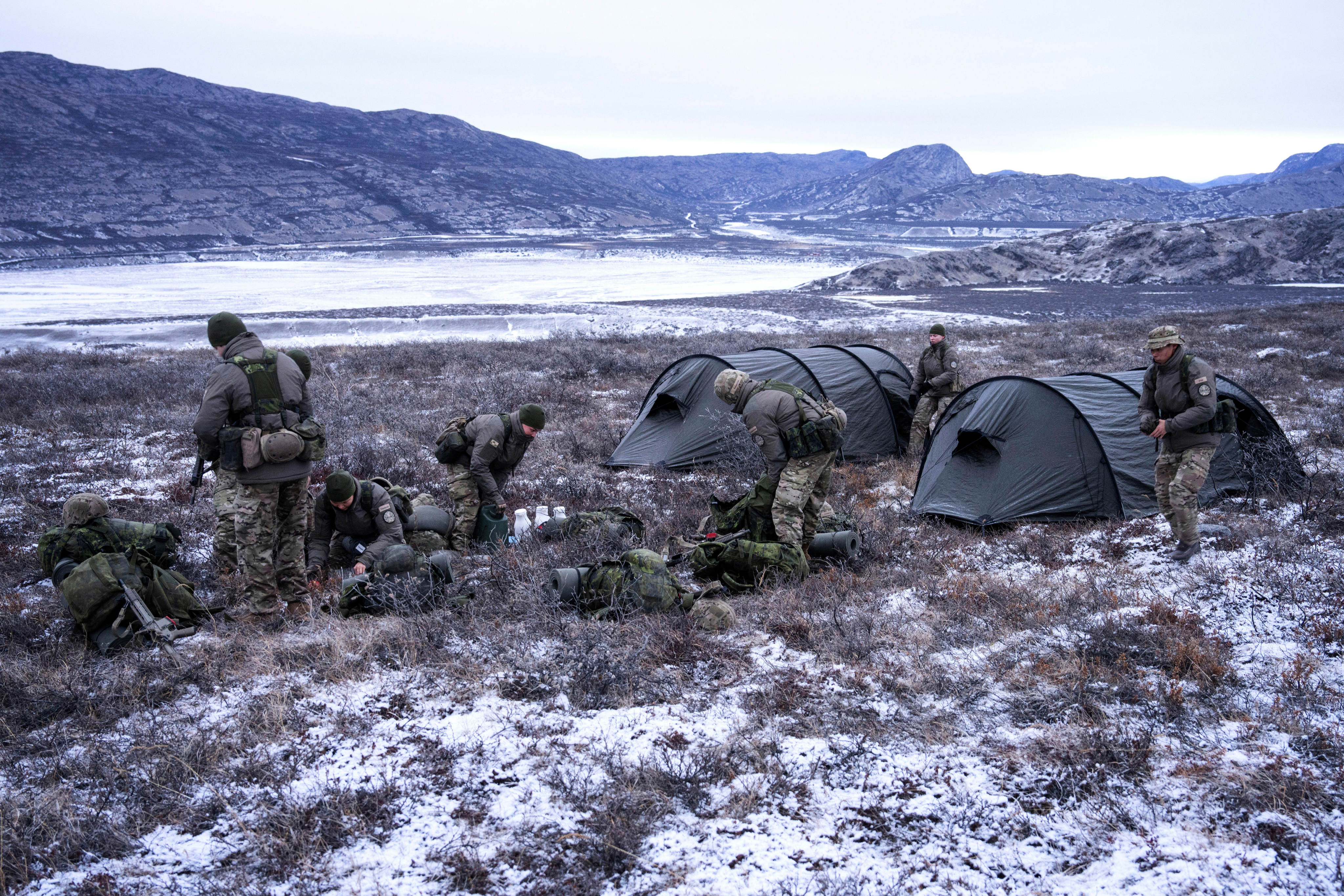 Servicemen attend the Arctic basic training in Kangerlussuaq, Greenland, on Friday. Photo: Ritzau Scanpix via AP