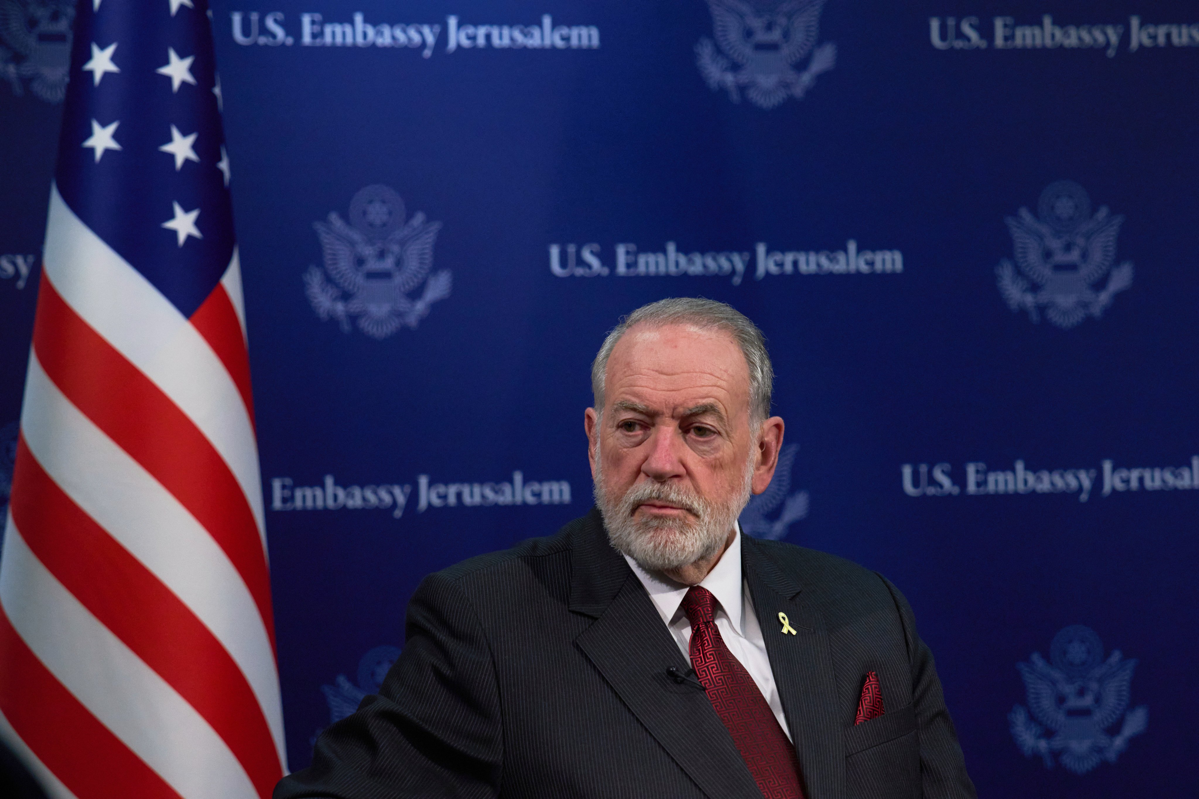 US Ambassador to Israel Mike Huckabee is seen during an interview in Jerusalem in August 2025. Photo: AP