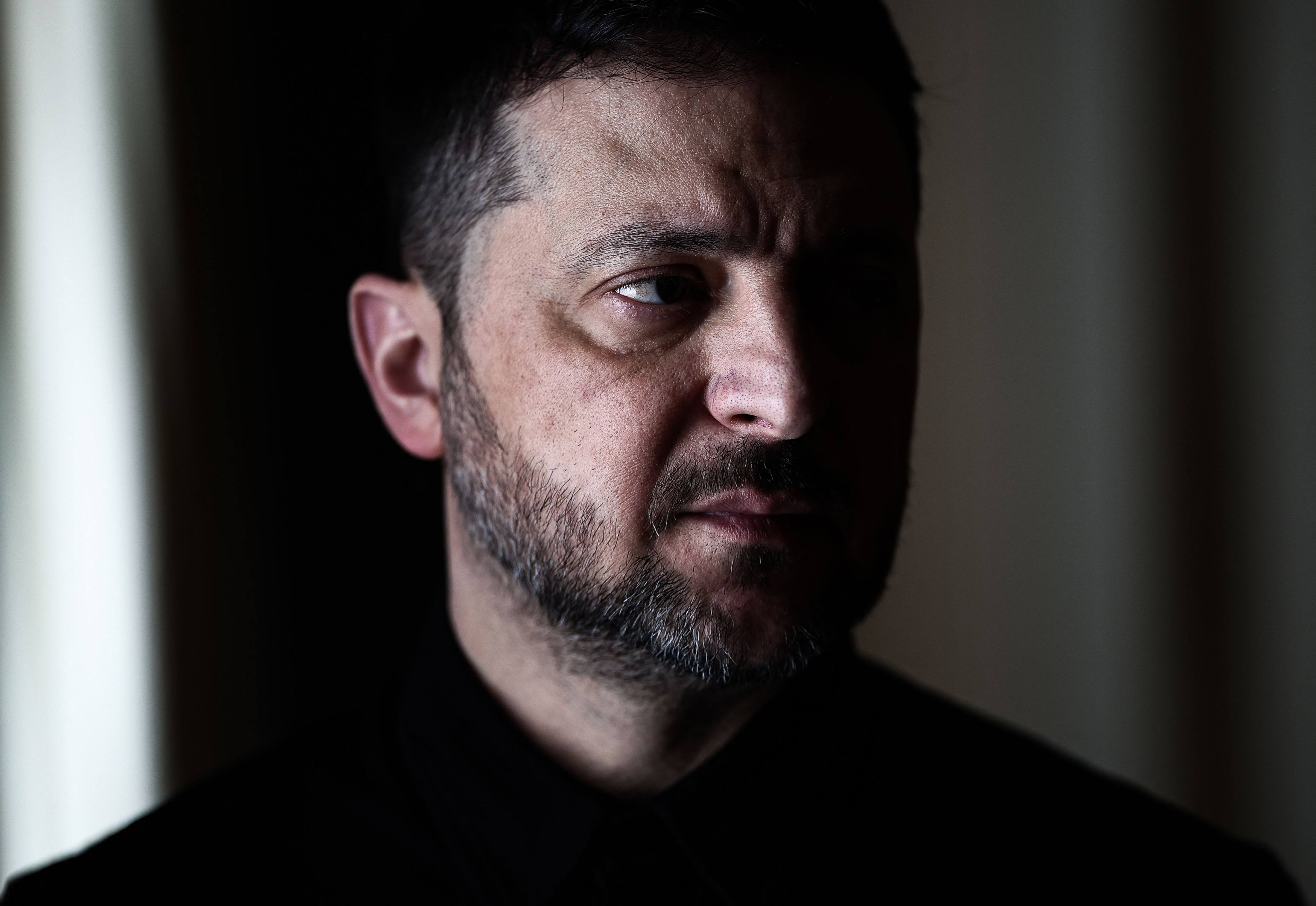 Ukraine’s President Volodymyr Zelensky on the sidelines of an interview with journalists in Kyiv on Friday. Photo: AFP