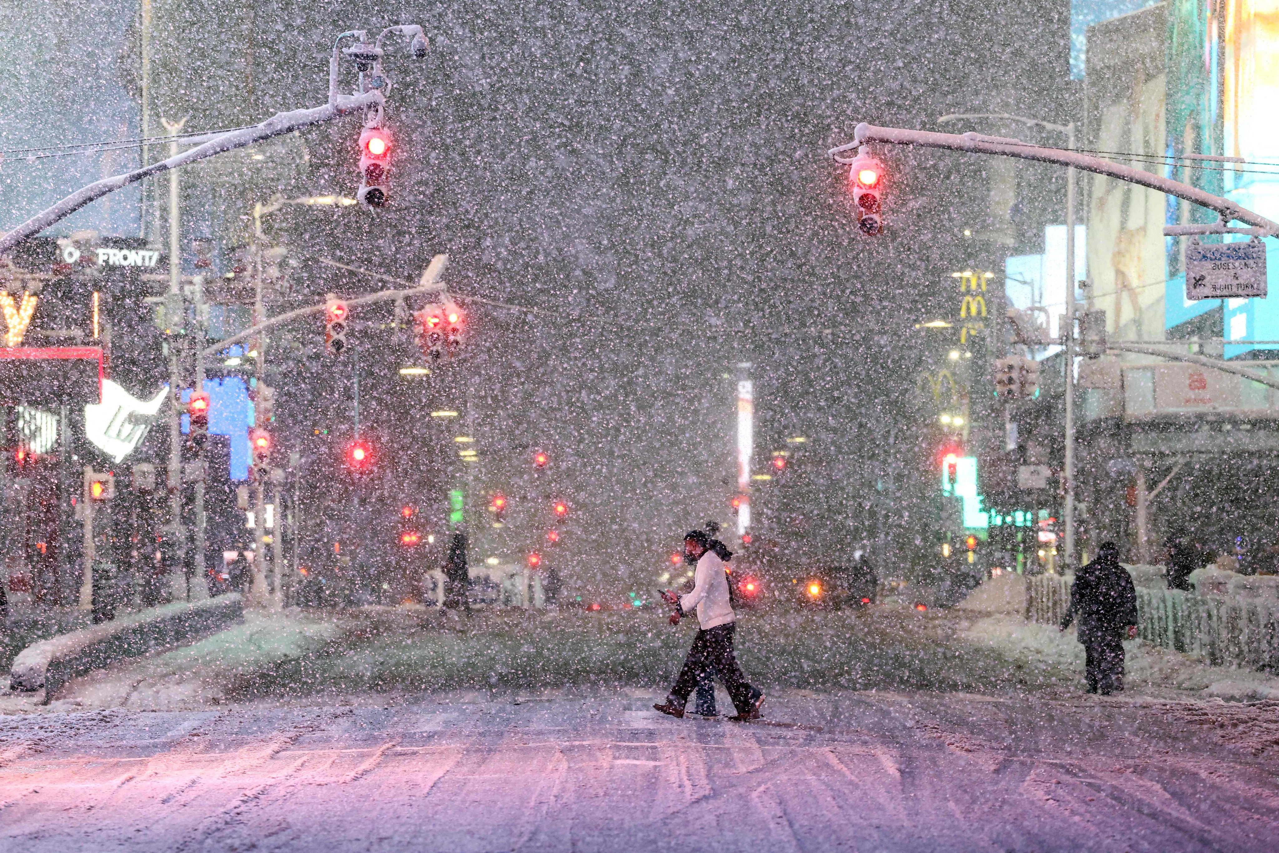 New York’s Times Square during heavy snowfall. Photo: AFP
