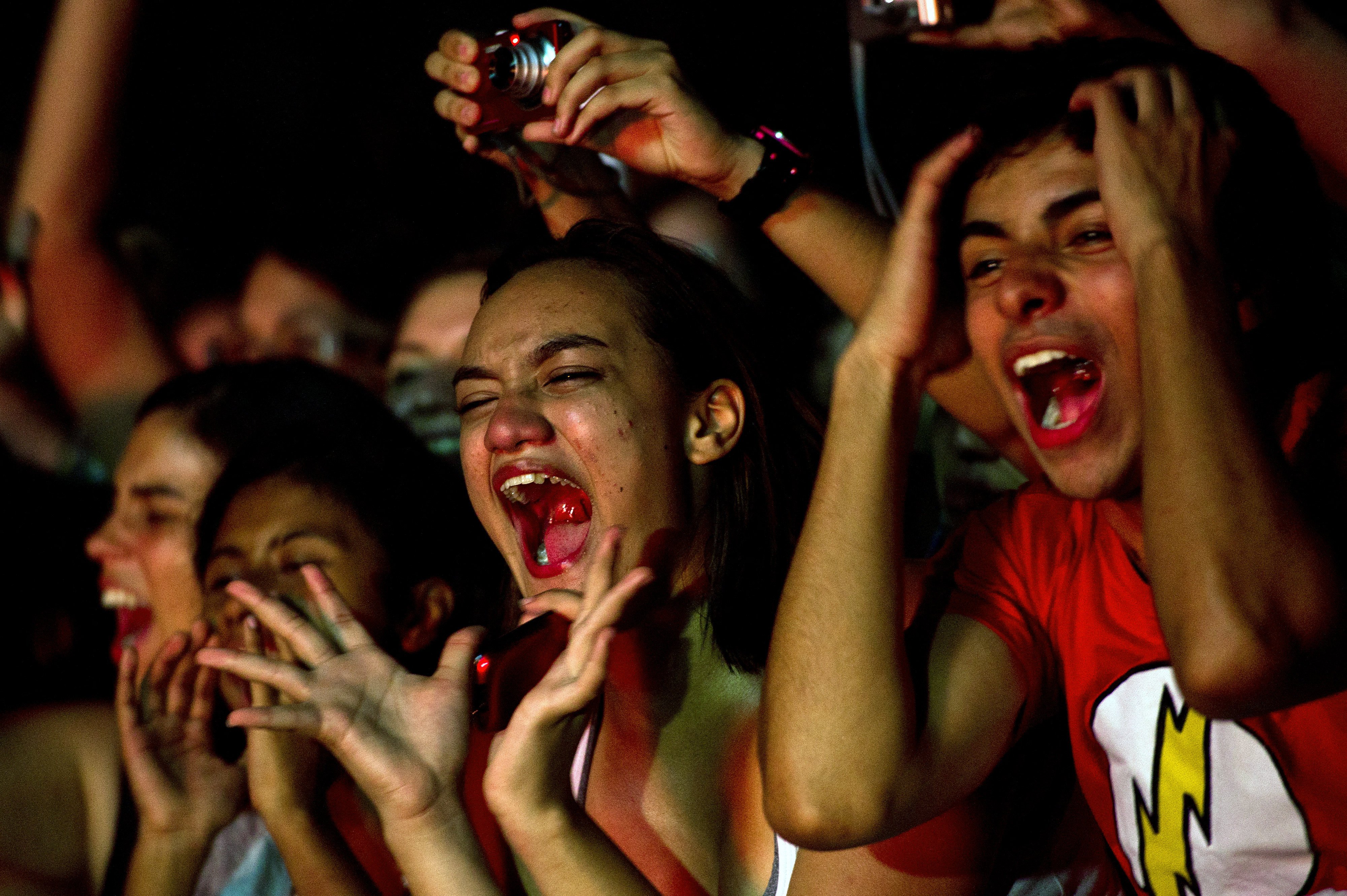 Brazilian K-pop fans scream during the Sao Paulo stop of a promotional K-culture world tour. Photo: AFP