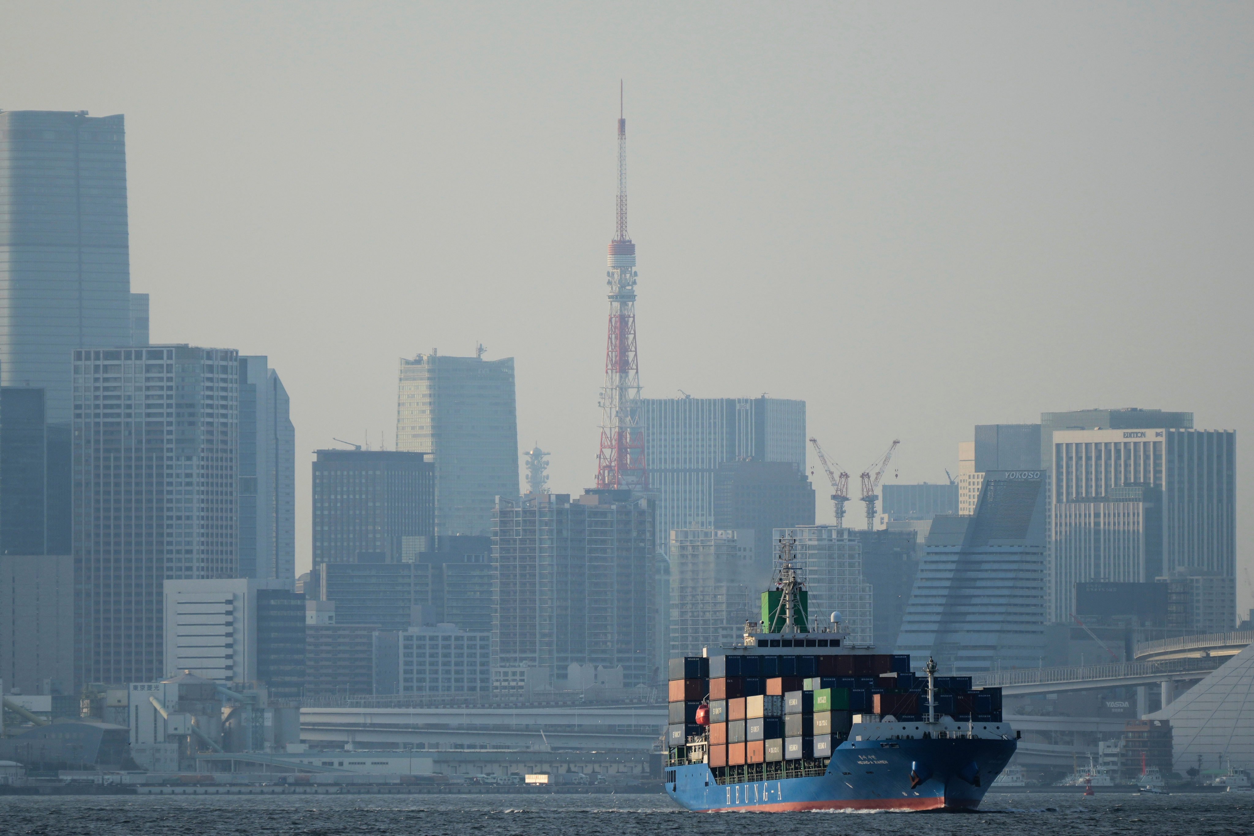 A container ship leaves a cargo terminal in Tokyo in April 2025. Photo: AP
