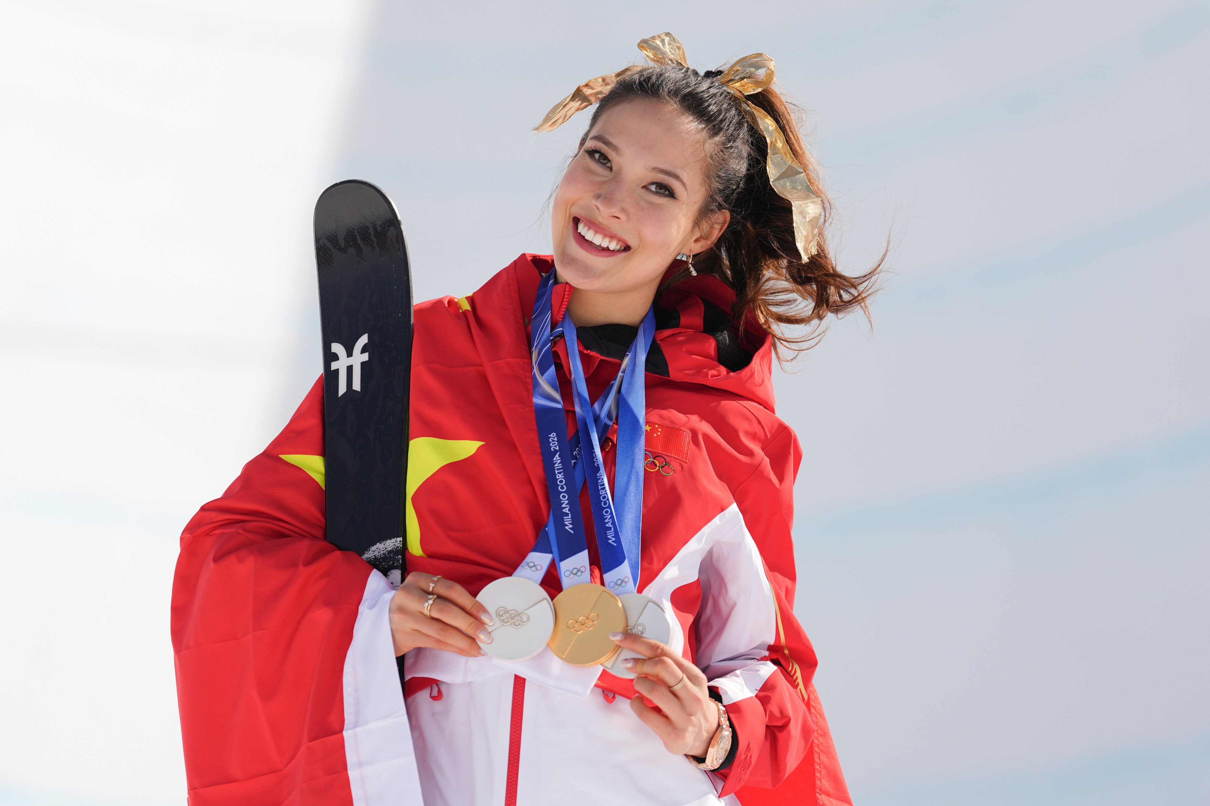 Eileen Gu made history with her sixth Olympic medal in freestyle skiing, winning gold in halfpipe amid a personal loss. Photo: AP