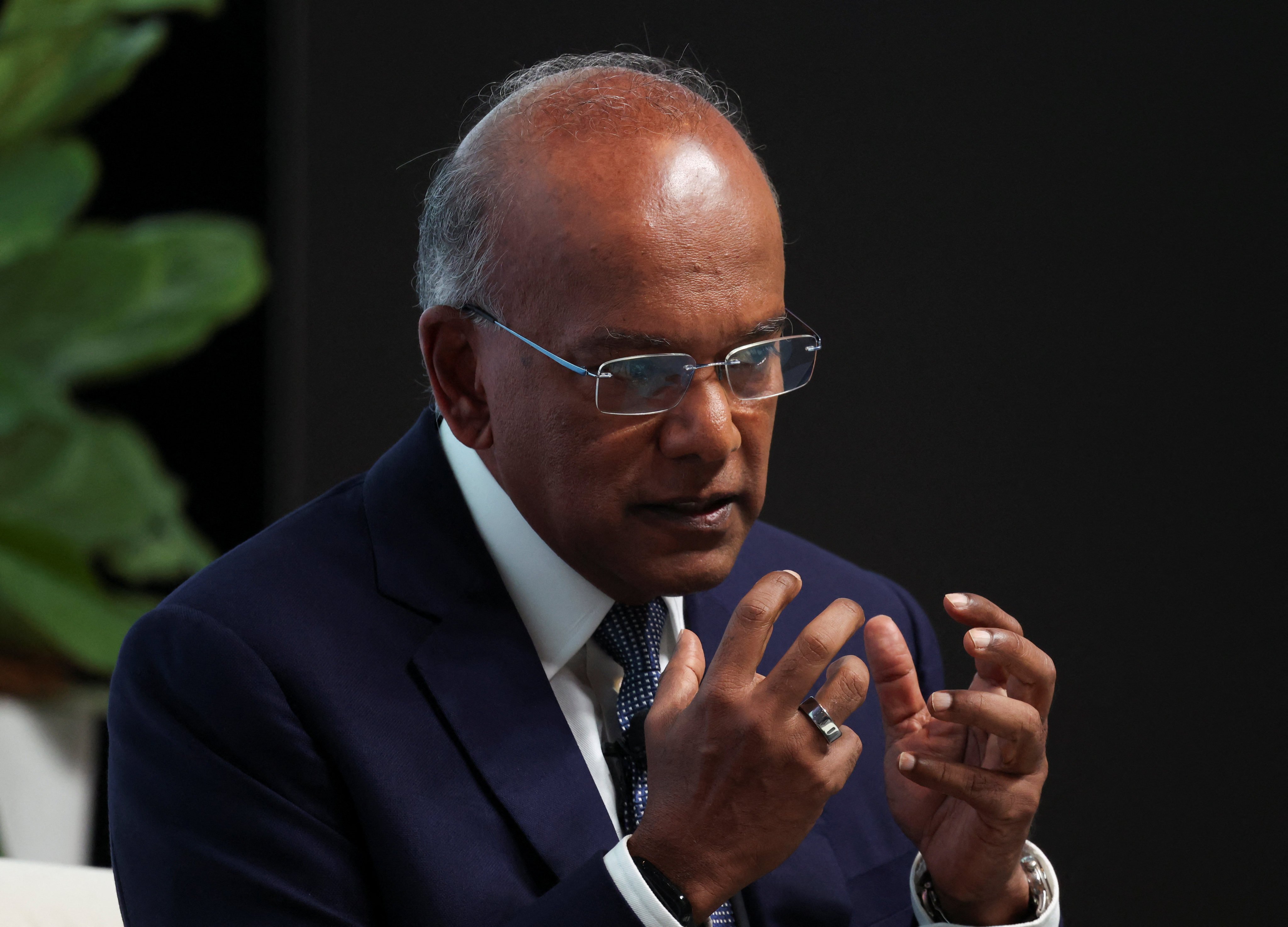 Singapore’s Coordinating Minister for National Security and Minister for Home Affairs K Shanmugam speaks at a summit in Singapore on July 9, 2025. Photo: Reuters