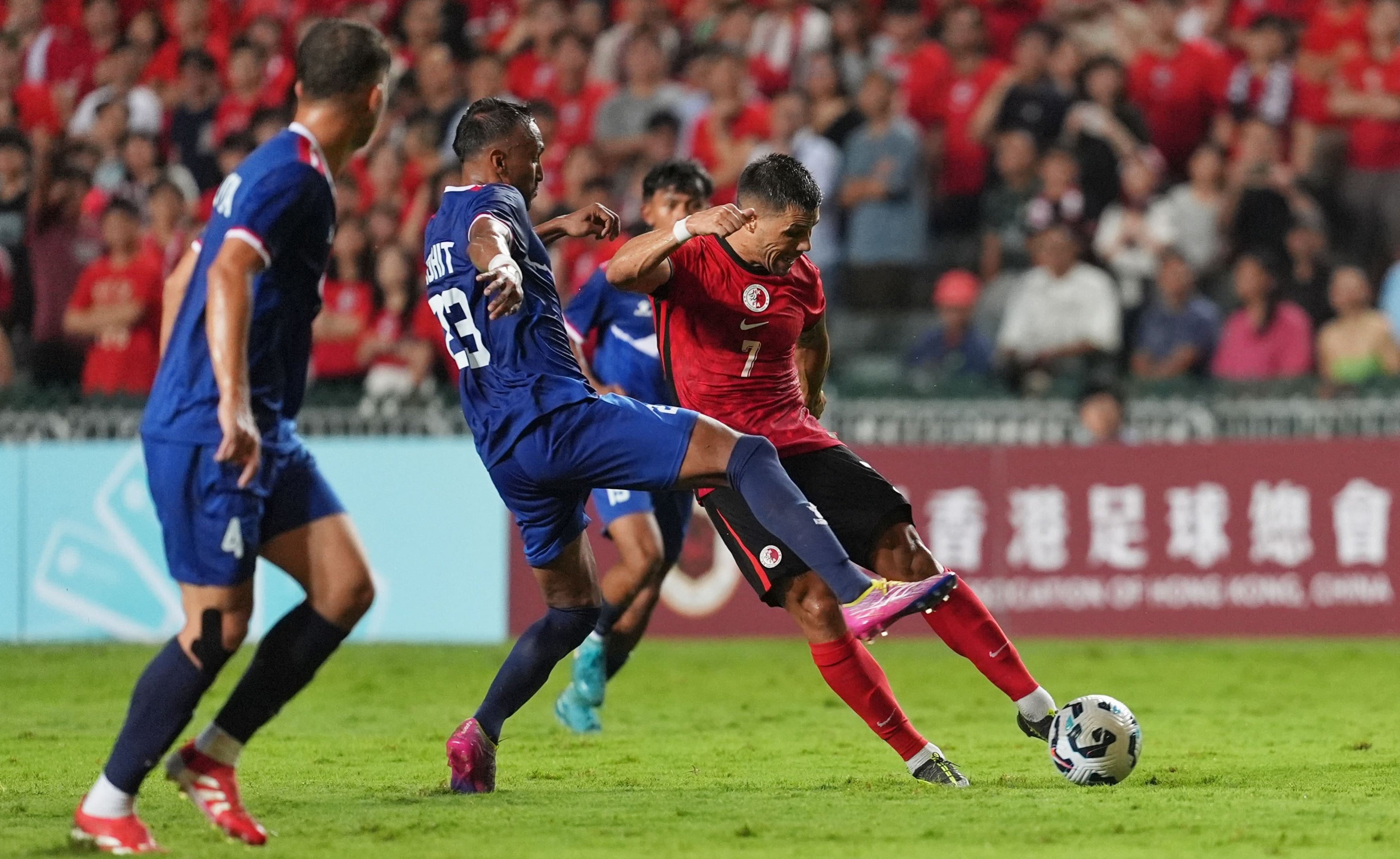 Hong Kong midfielder Juninho fires a shot across goal during an international friendly against Nepal at Hong Kong Stadium. Photo: Elson Li