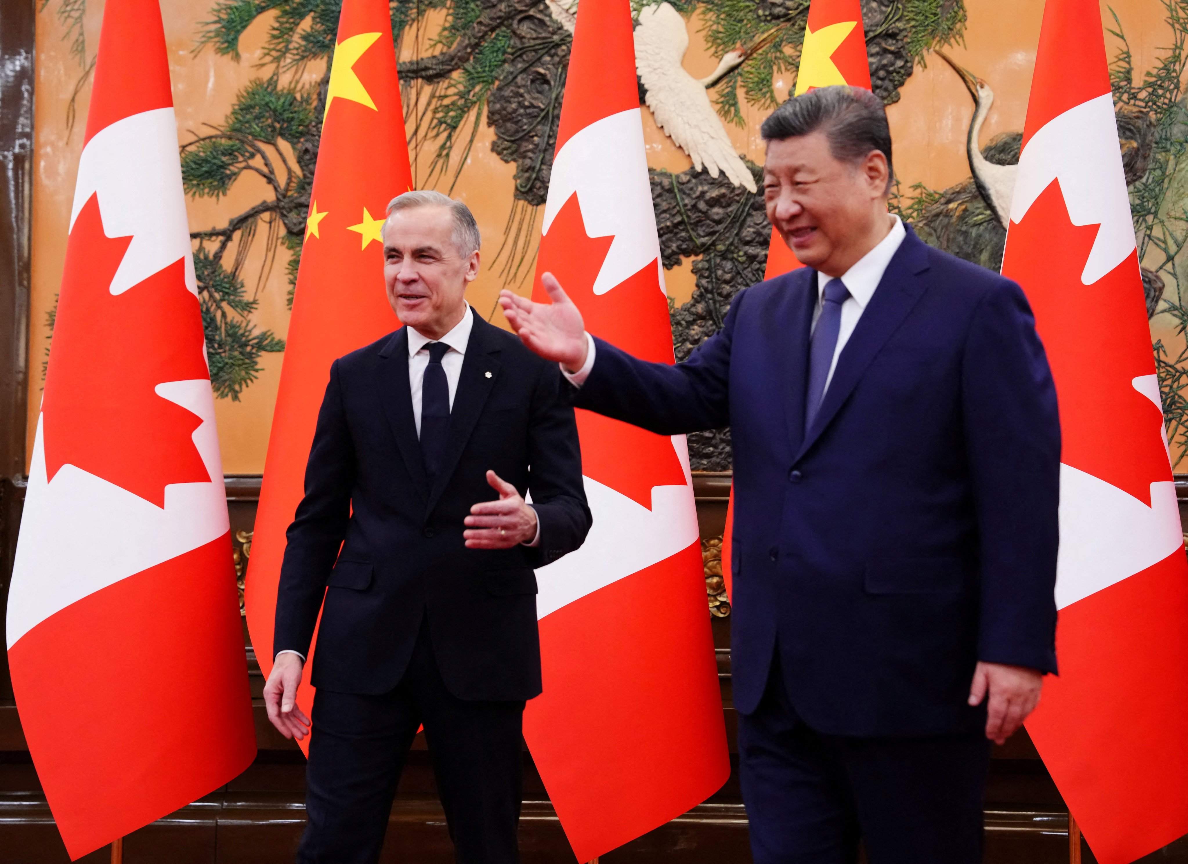 Canadian Prime Minister Mark Carney appears alongside President Xi Jinping at the Great Hall of the People in Beijing on January 16. Photo: Reuters