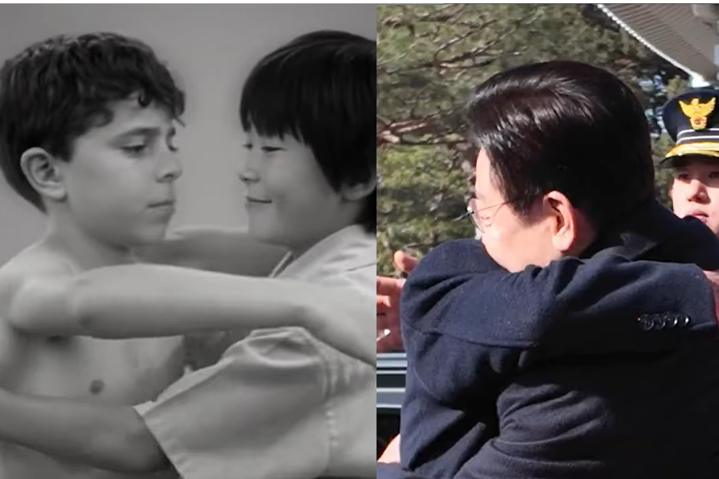 Screenshots from an AI-generated video posted by South Korean President Lee Jae Myung showing young versions of himself and Brazilian President Luiz Inacio Lula da Silva embracing as well as the two of them hugging in real life during Lula’s state visit to Seoul. Photo: X / Jaemyung_Lee