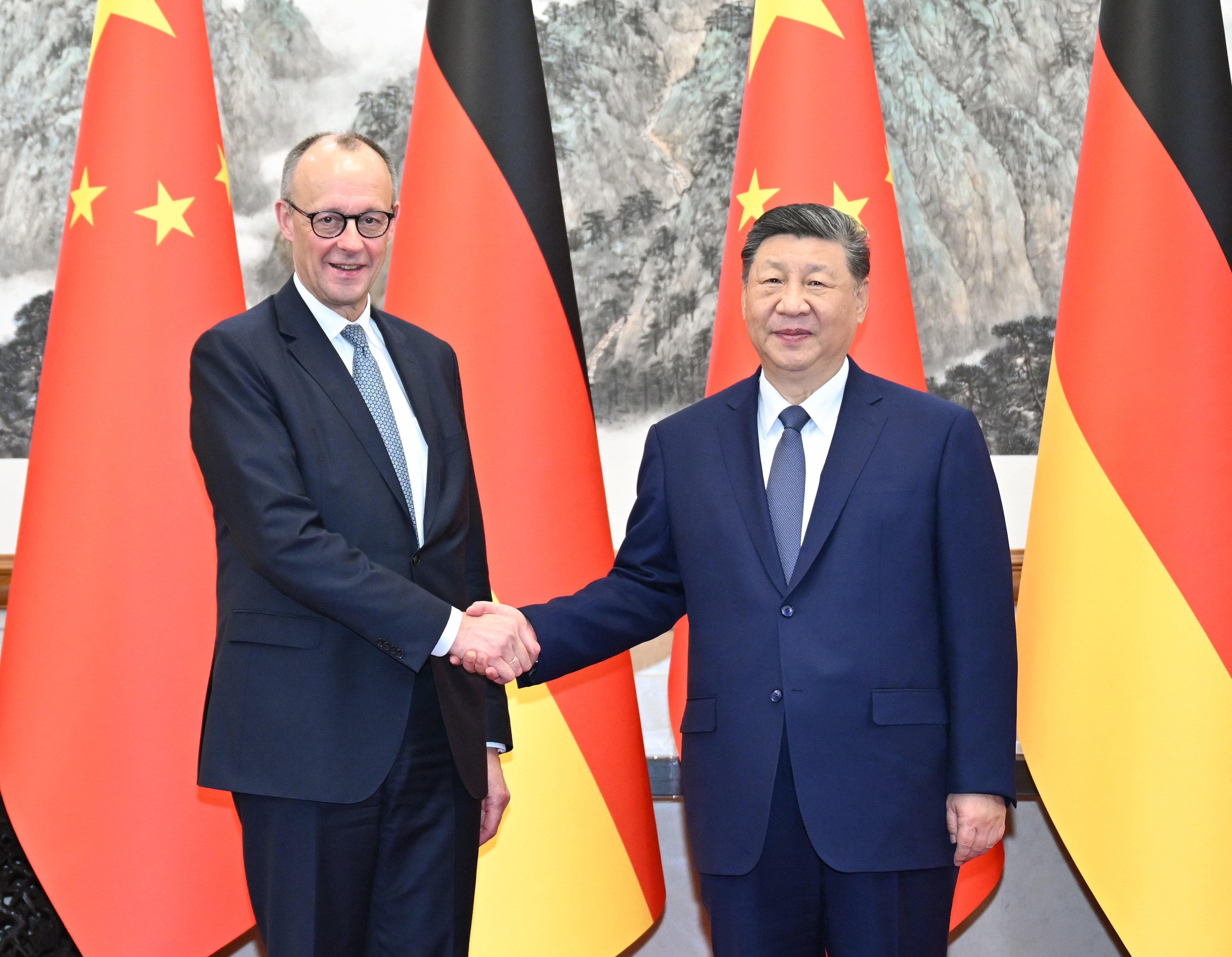 German Chancellor Friedrich Merz and Chinese President Xi Jinping in Beijing on Wednesday. Photo: AP