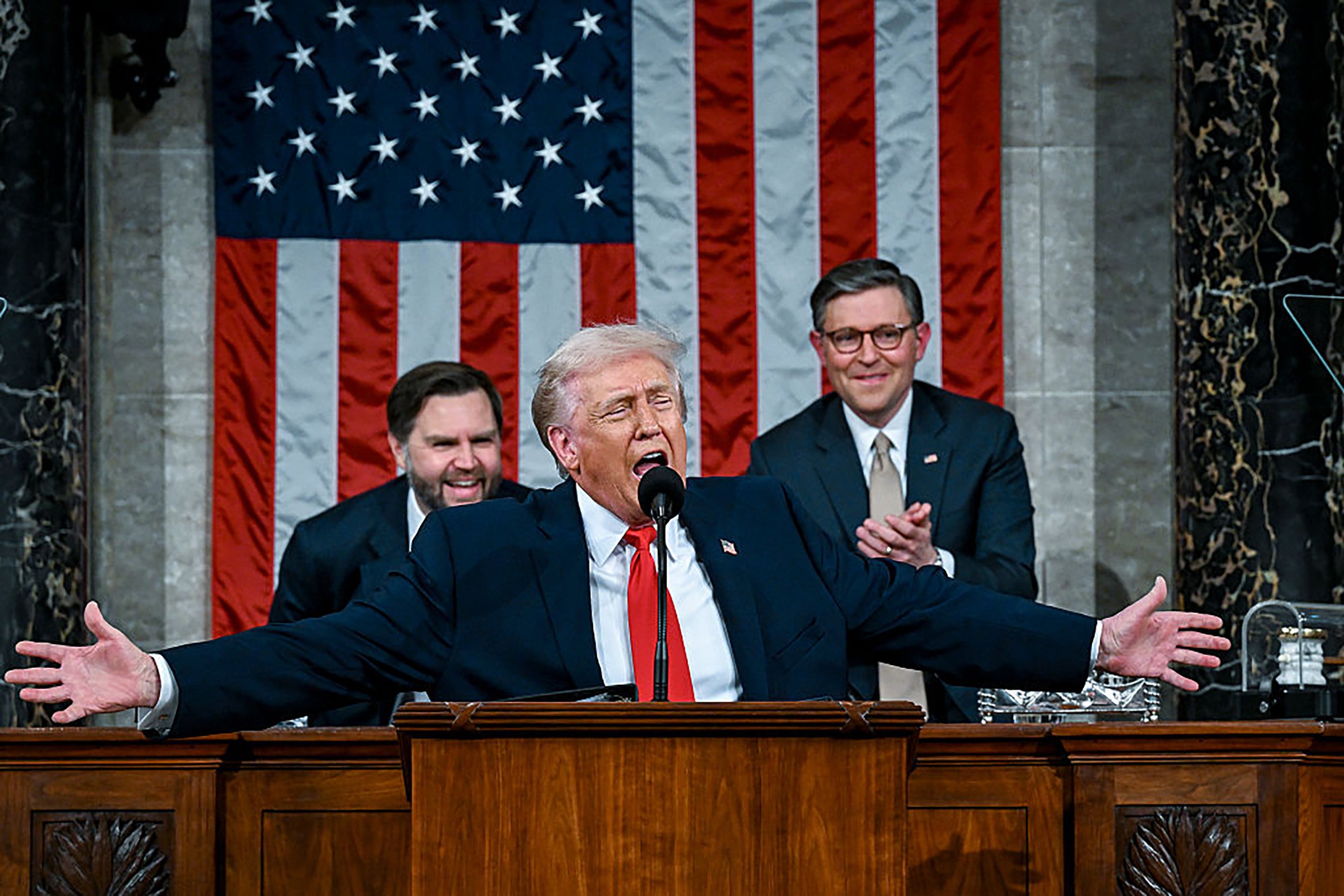 US President Donald Trump delivers the State of the Union address during a joint session of Congress in the House Chamber at the Capitol in Washington on February 24. Photo: TNS