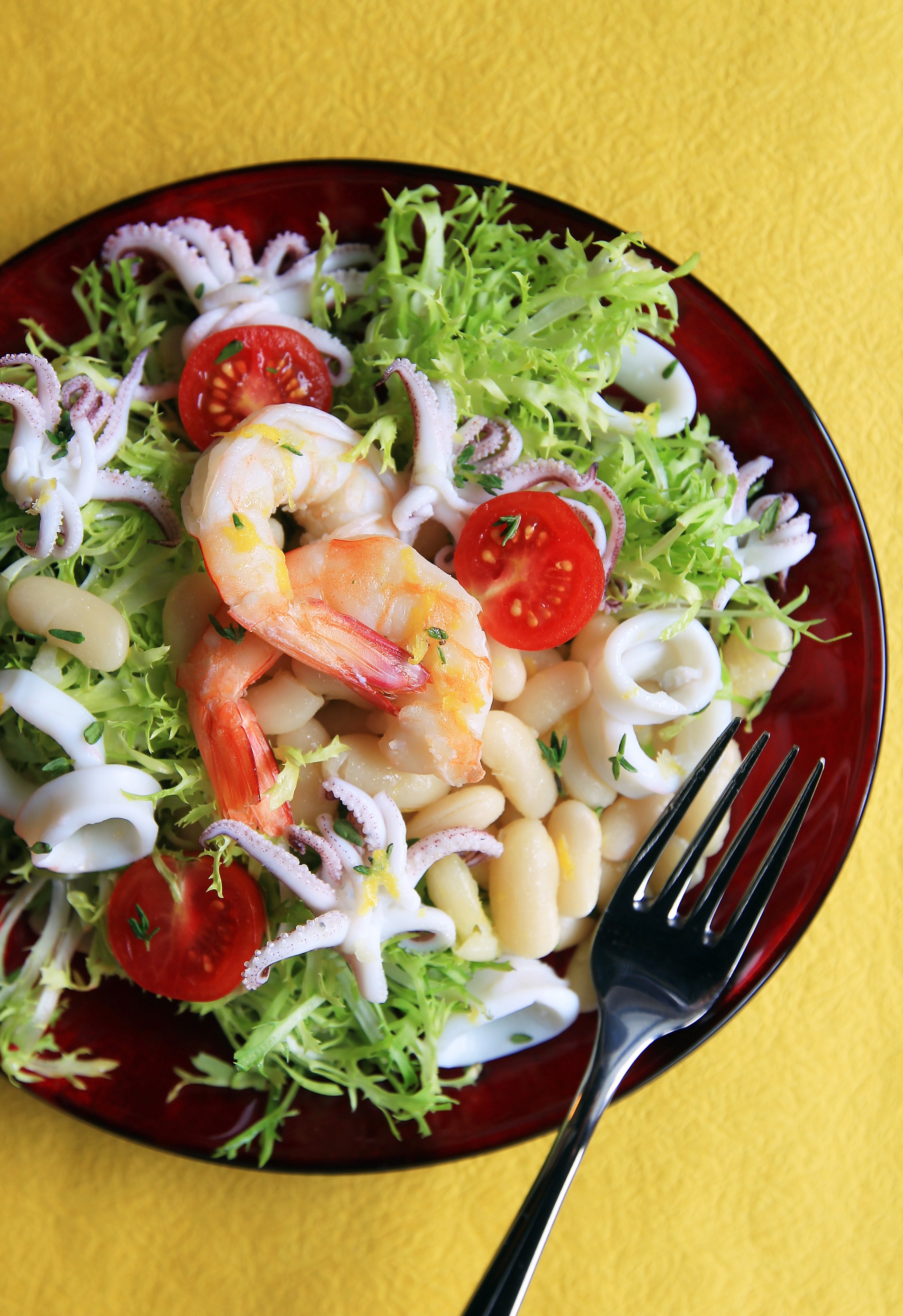 Cannellini beans with shrimp and squid for Features Post Magazine Recipe Column. 21JUN12