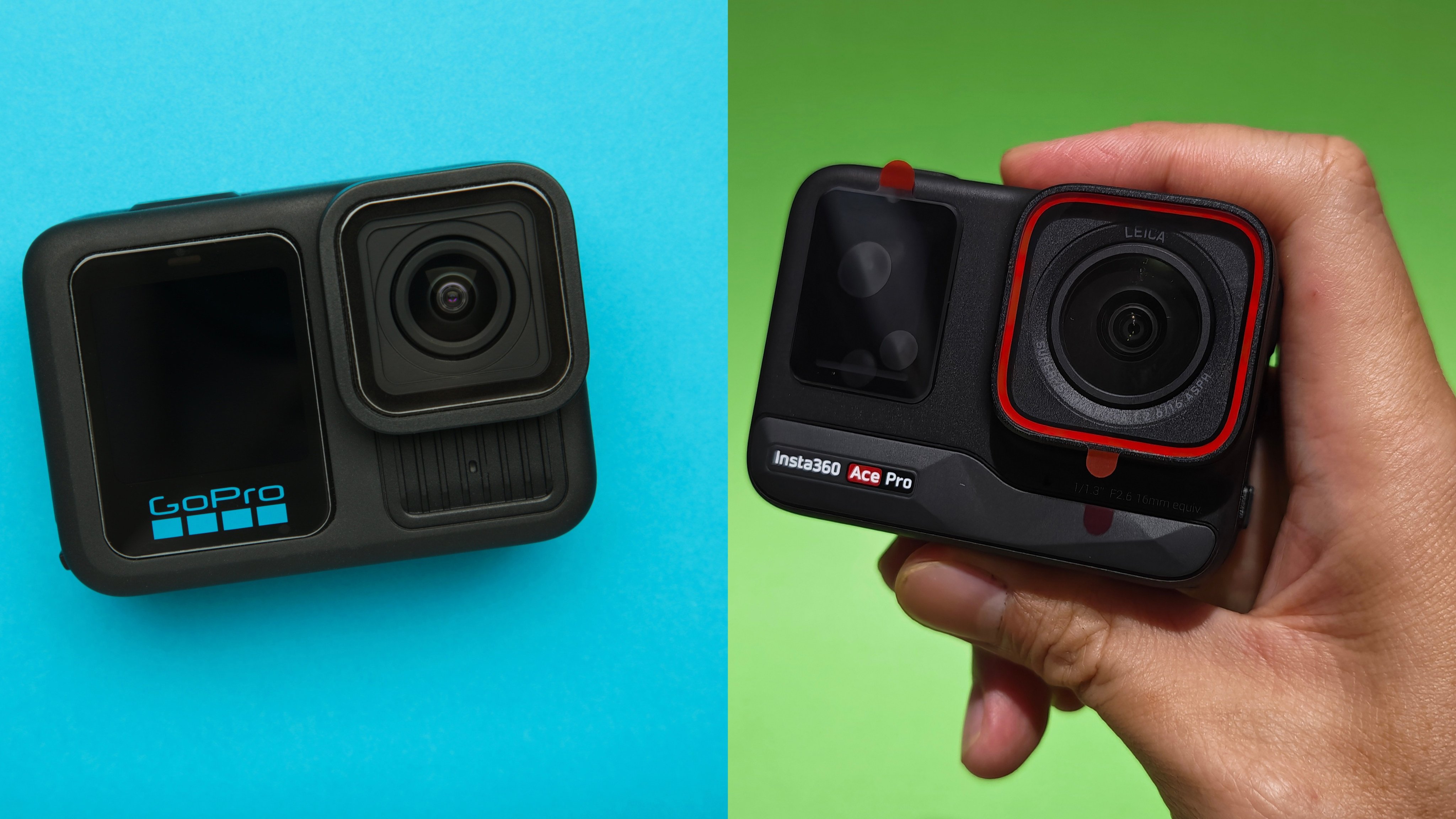 A combo pic of GoPro 13 (left) and Insta360 Ace Pro action camera. Photo: Shutterstock