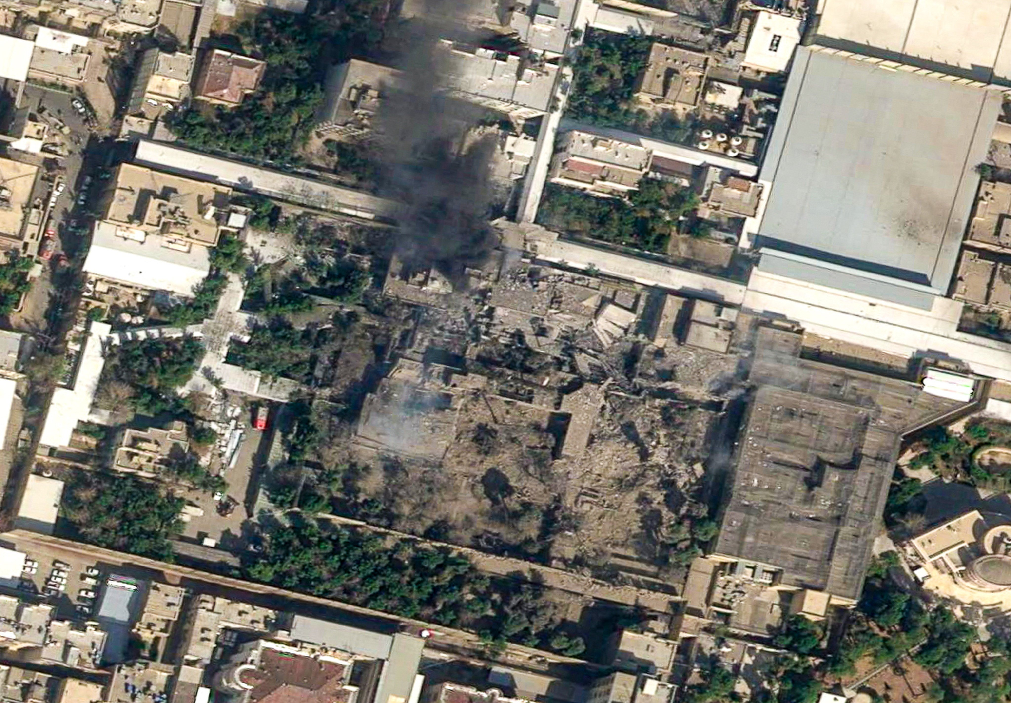 A satellite image shows heavy damage to the compound of late Iranian supreme leader Ayatollah Ali Khamenei following weekend strikes by the United States and Israel. Photo: Airbus DS via Reuters