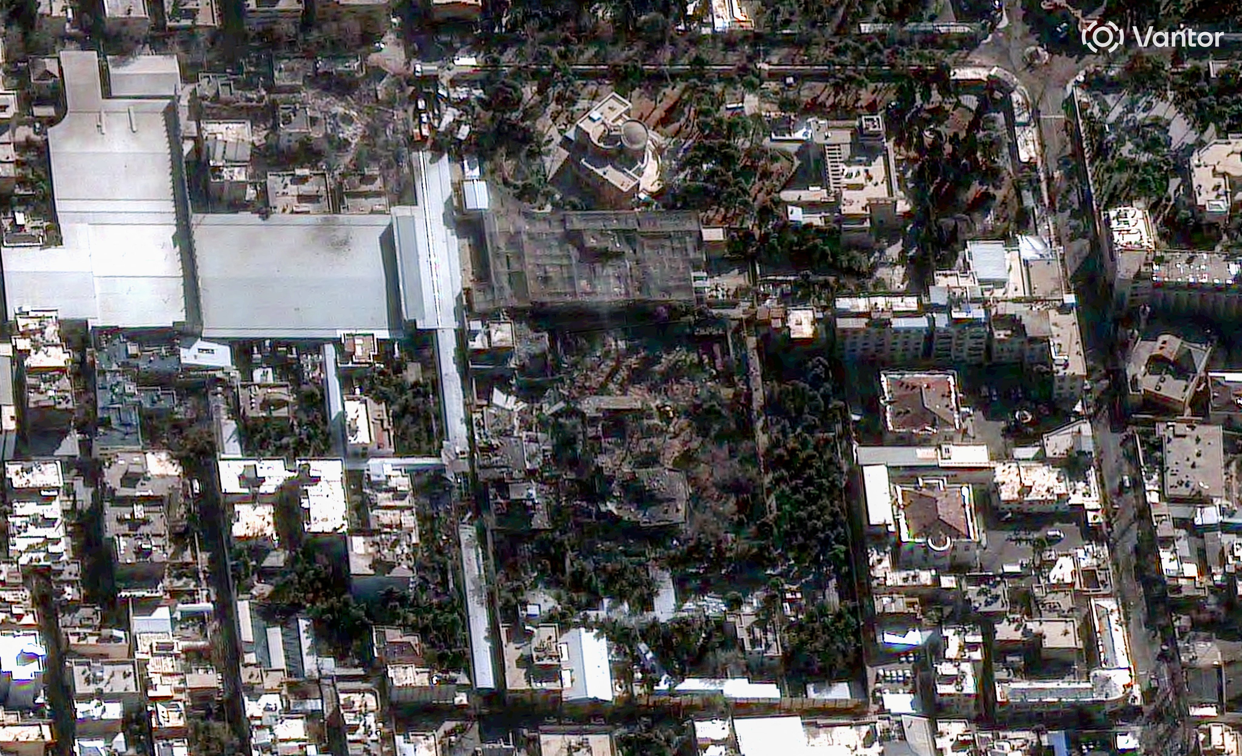 A satellite image of a destroyed residence complex belonging to slain Supreme leader Ayatollah Ali Khamenei in Tehran. Photo: Vantor via Reuters