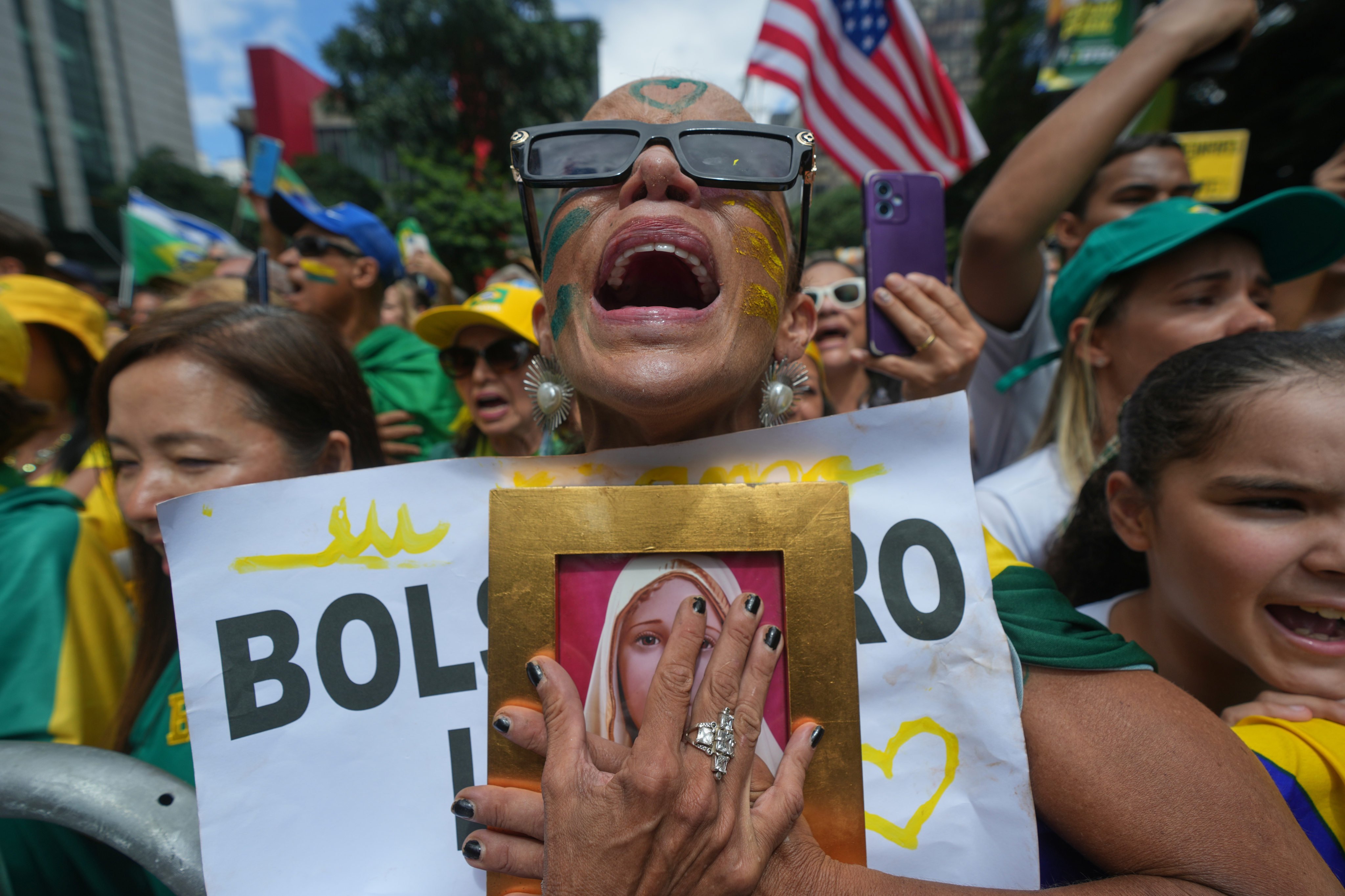 Supporters of former president Jair Bolsonaro take part in a protest against President Luiz Inacio Lula da Silva in Sao Paulo,  Brazil on Sunday. Photo: AP