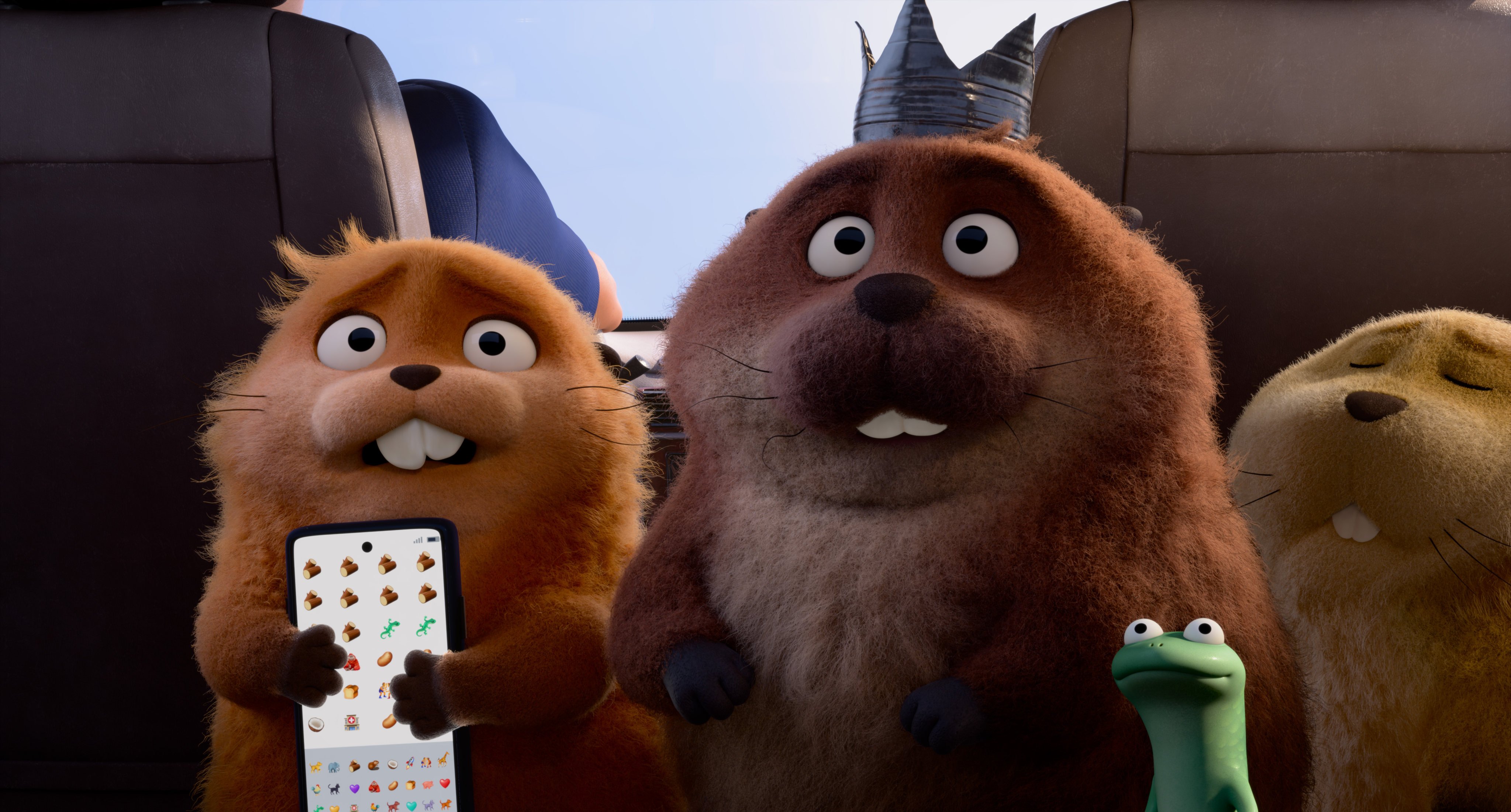 (From left) Mabel Beaver (voiced by Piper Curda), King George (Bobby Moynihan), Tom Lizard (Tom Law) and Loaf (Eduardo Franco) in a still from Hoppers (category I), directed by Daniel Chong. Photo: Disney/Pixar