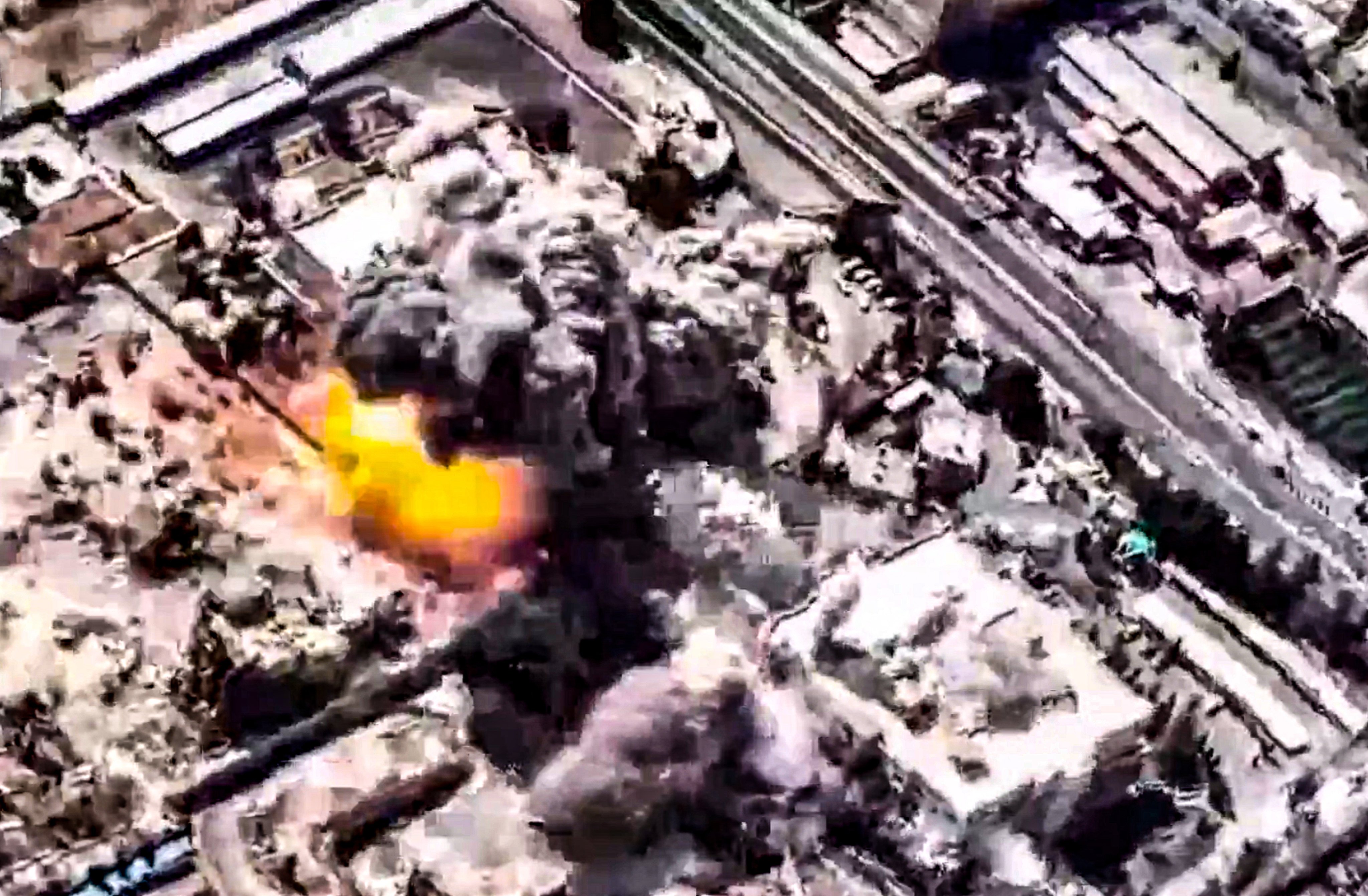 A video grab taken from footage released by the Israeli military showing what it says are large-scale strikes on “the headquarters of the Iranian terror regime” in Tehran on March 1. Photo: Handout