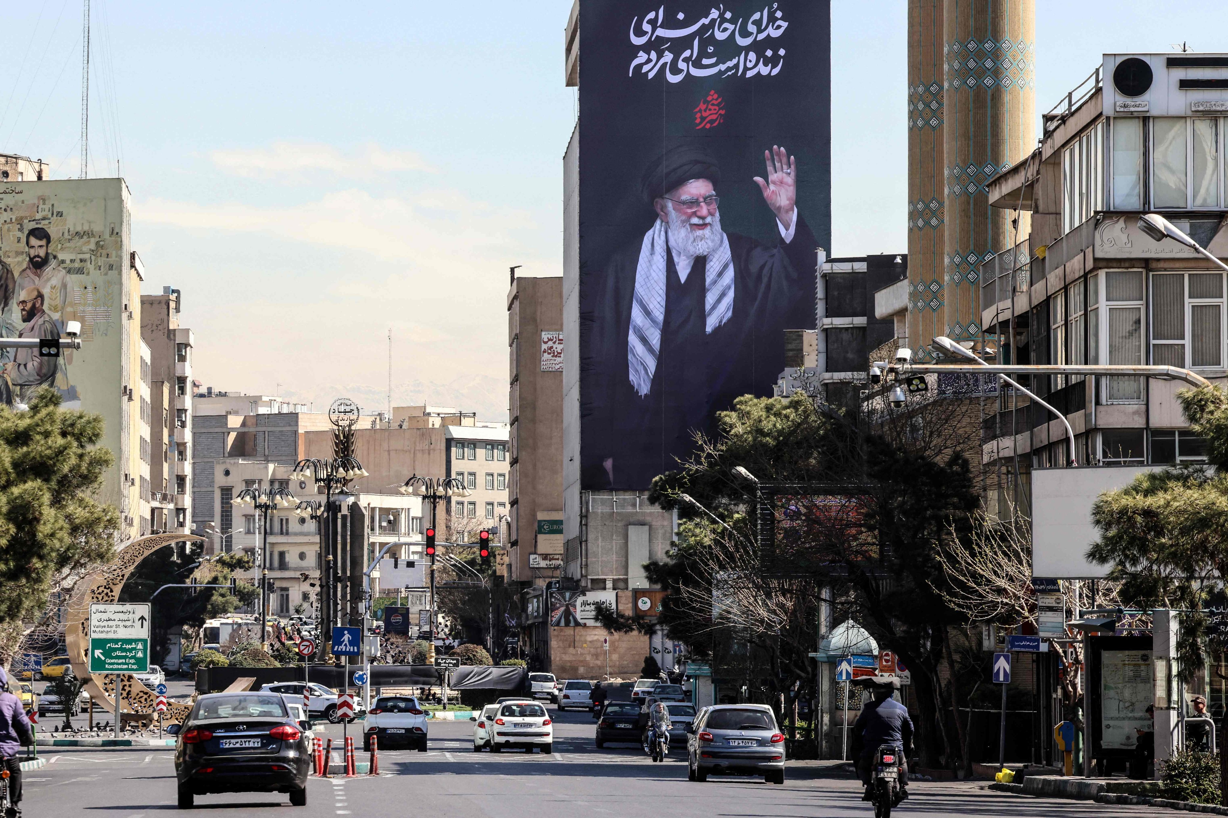 A display featuring Iran’s slain supreme leader Ayatollah Ali Khamenei in Tehran on Tuesday. Photo: AFP