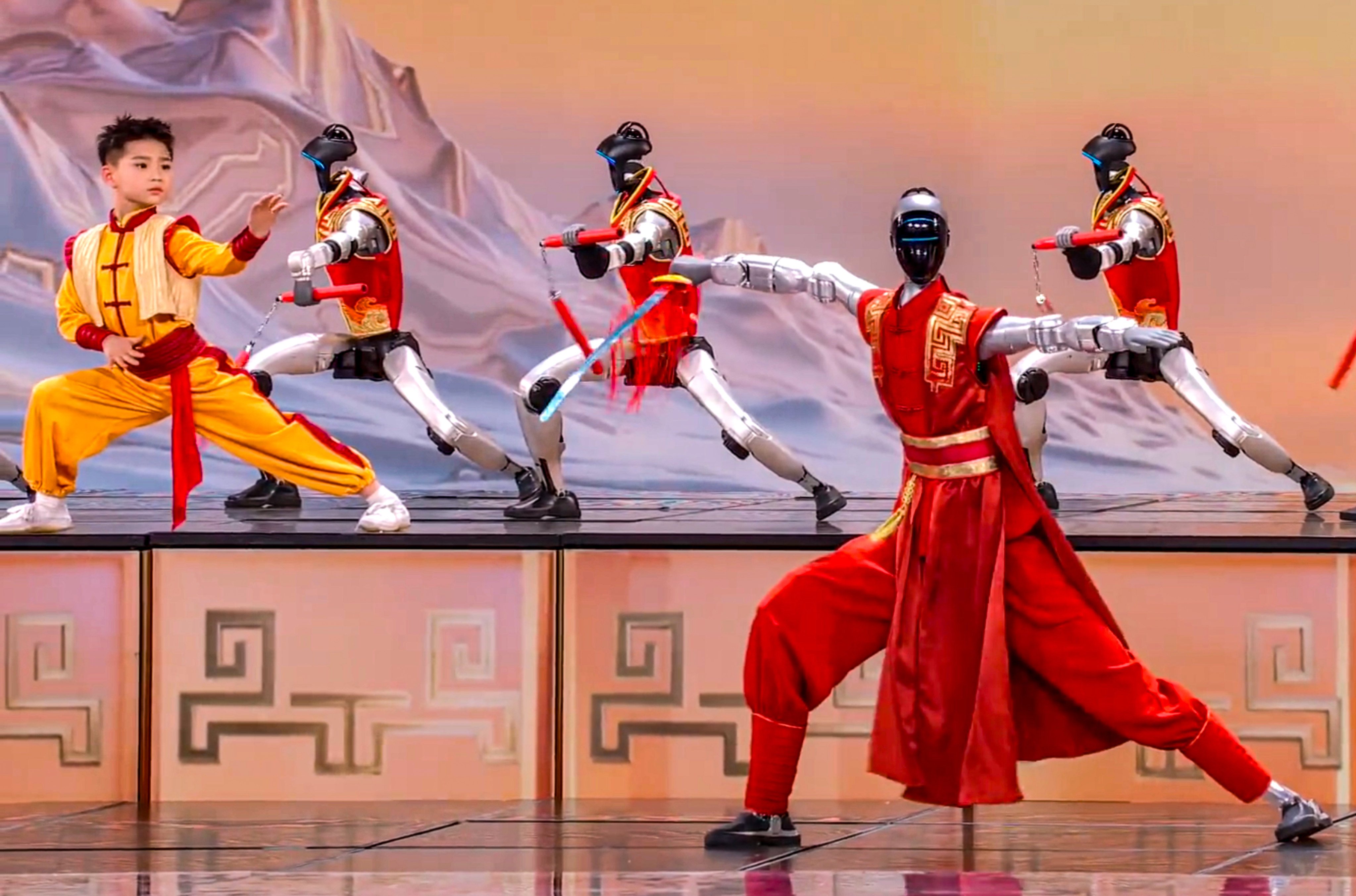 Robots perform martial arts during China Central Television’s Spring Festival Gala 2026 on February 16. Photo: CCTV