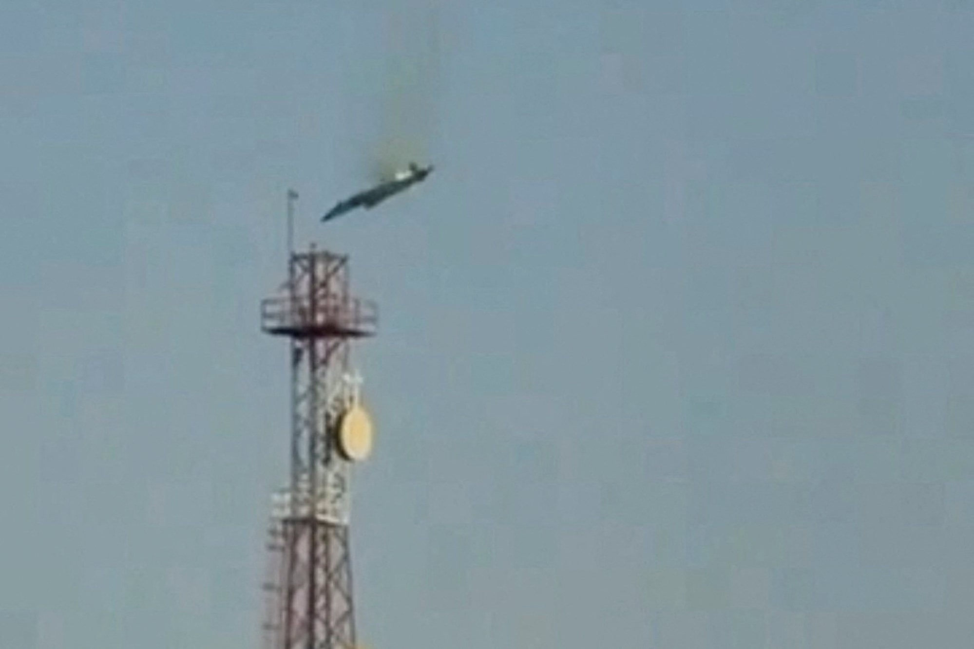 A burning US warplane falls from the sky in Al Jahra, Kuwait on Monday. Photo: Social media via Reuters