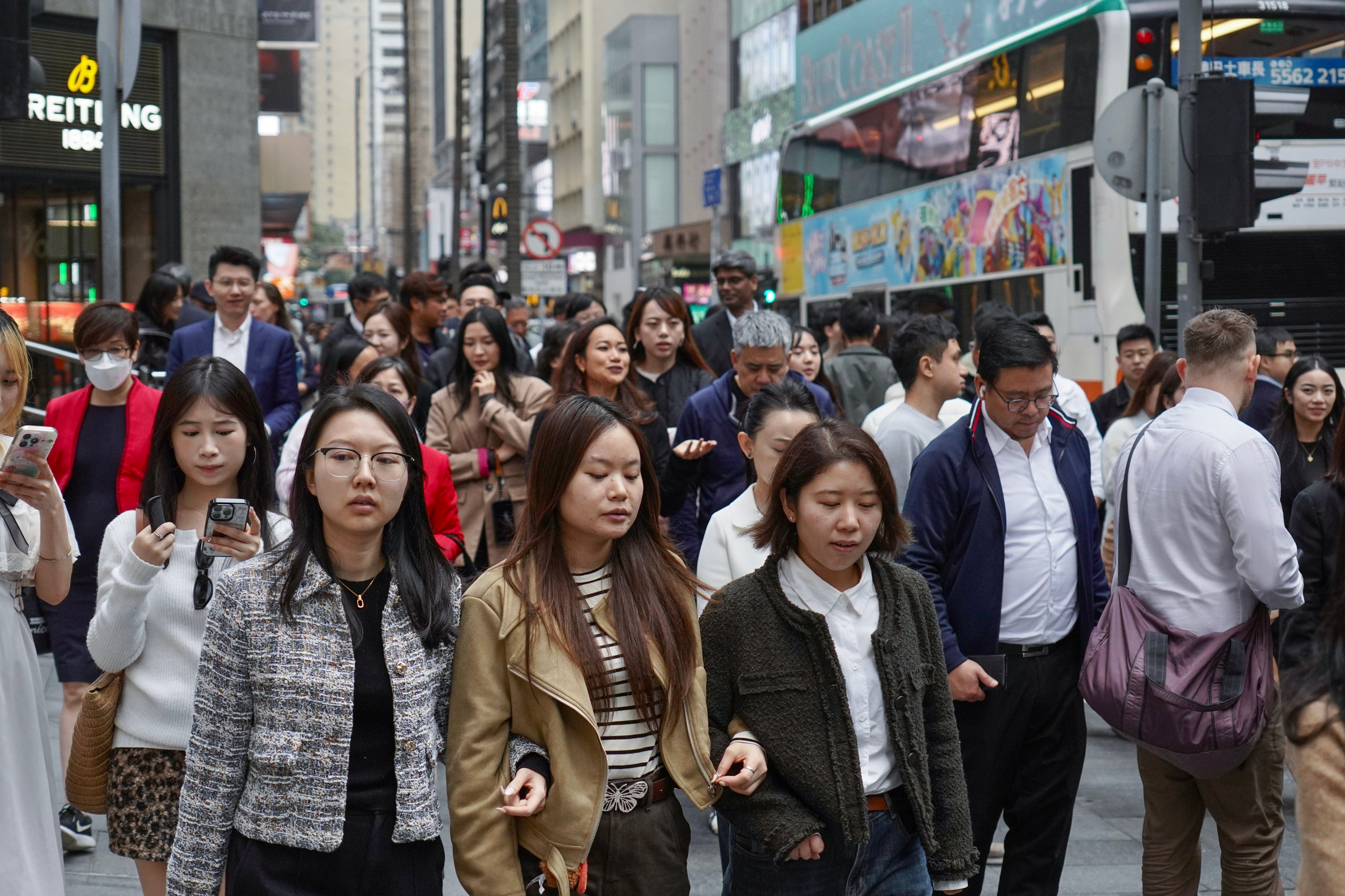 People walk through Central during the lunch hour on January 30, 2026. Photo: Karma Lo