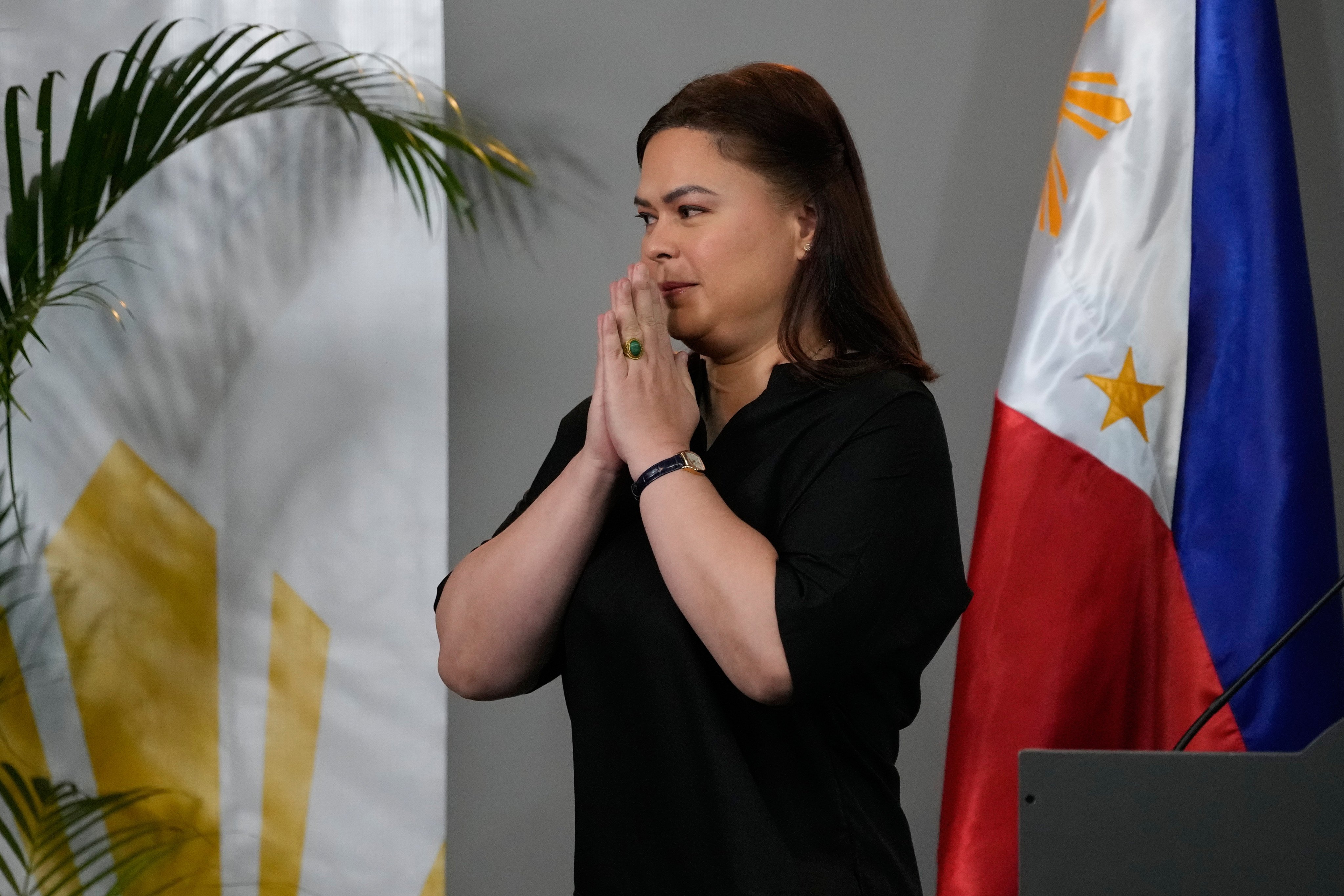 Philippine Vice-President Sara Duterte announces her intention to run for president in the next election during a press conference on February 18. Photo: AP