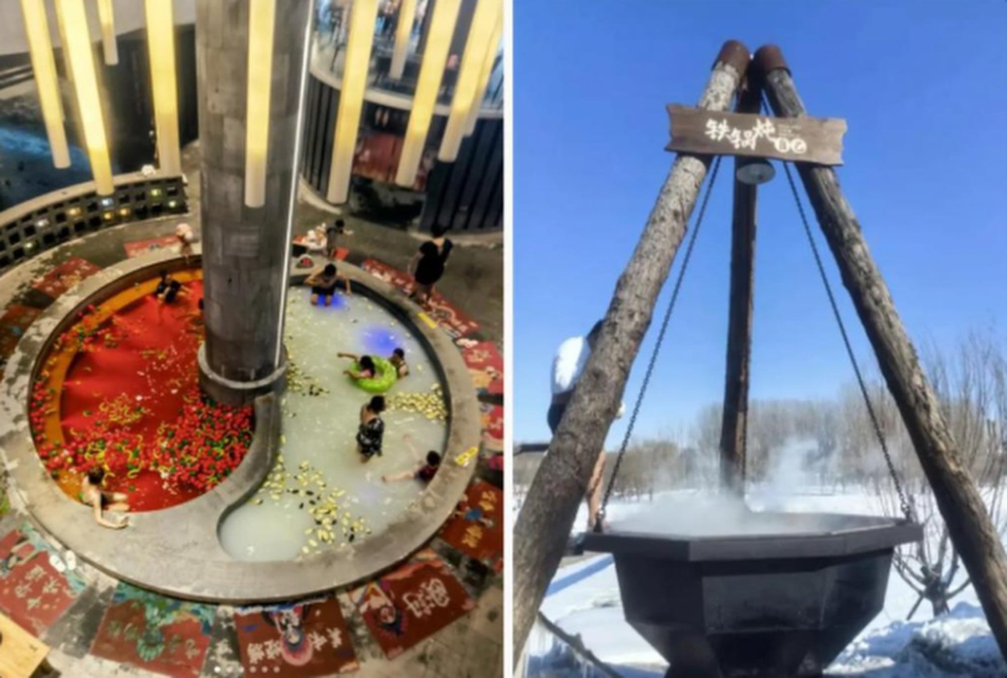 In cities like Chongqing and Harbin, “hotpot-themed” hot spring baths provide an innovative, immersive experience that creatively mimics the enjoyment of a spicy Sichuan meal. Photo: RedNote