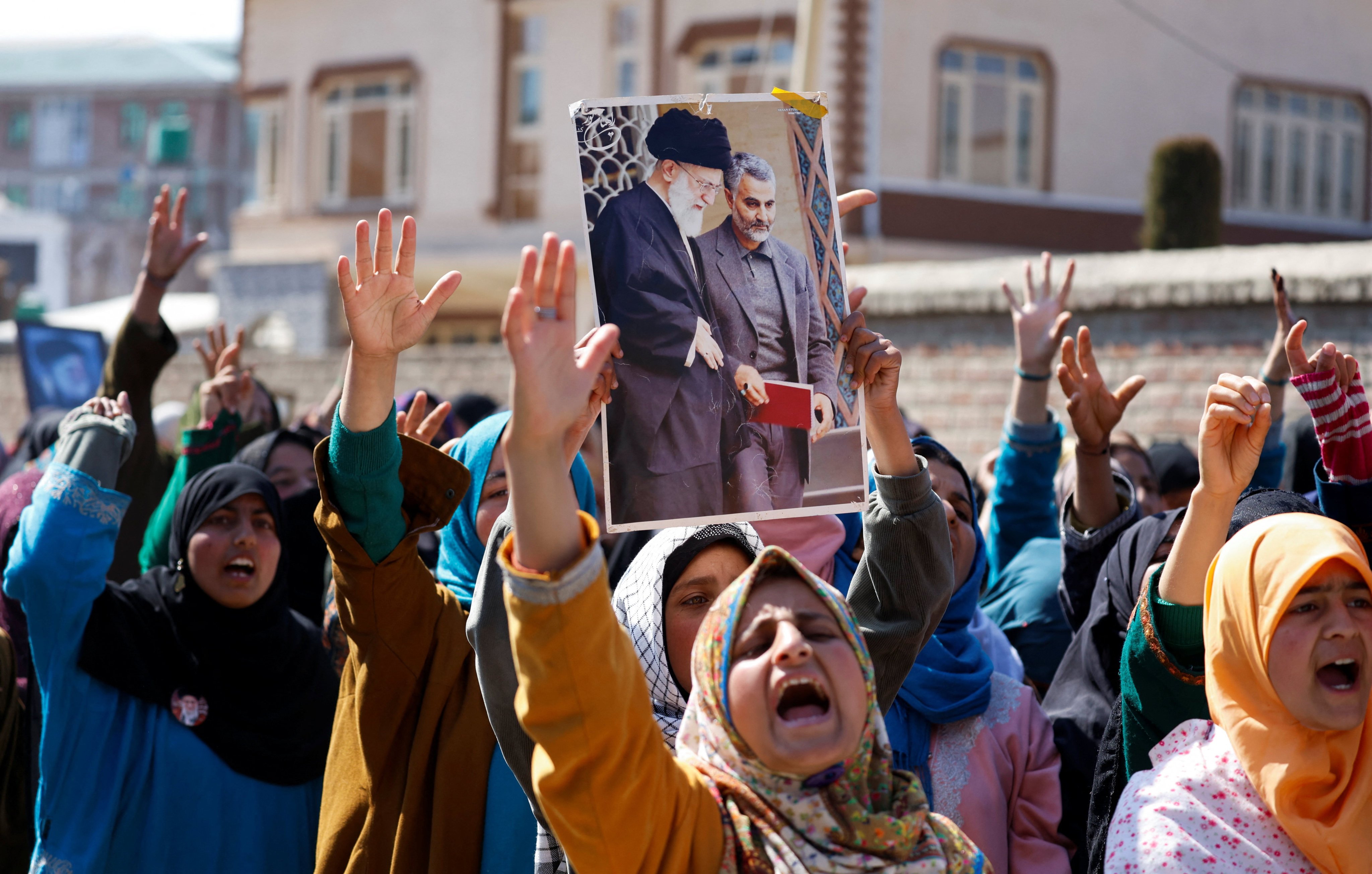 Women protest and chant anti-US and anti-Israel slogans in Magam town in Indian-administered Kashmir on Tuesday. Photo: Reuters