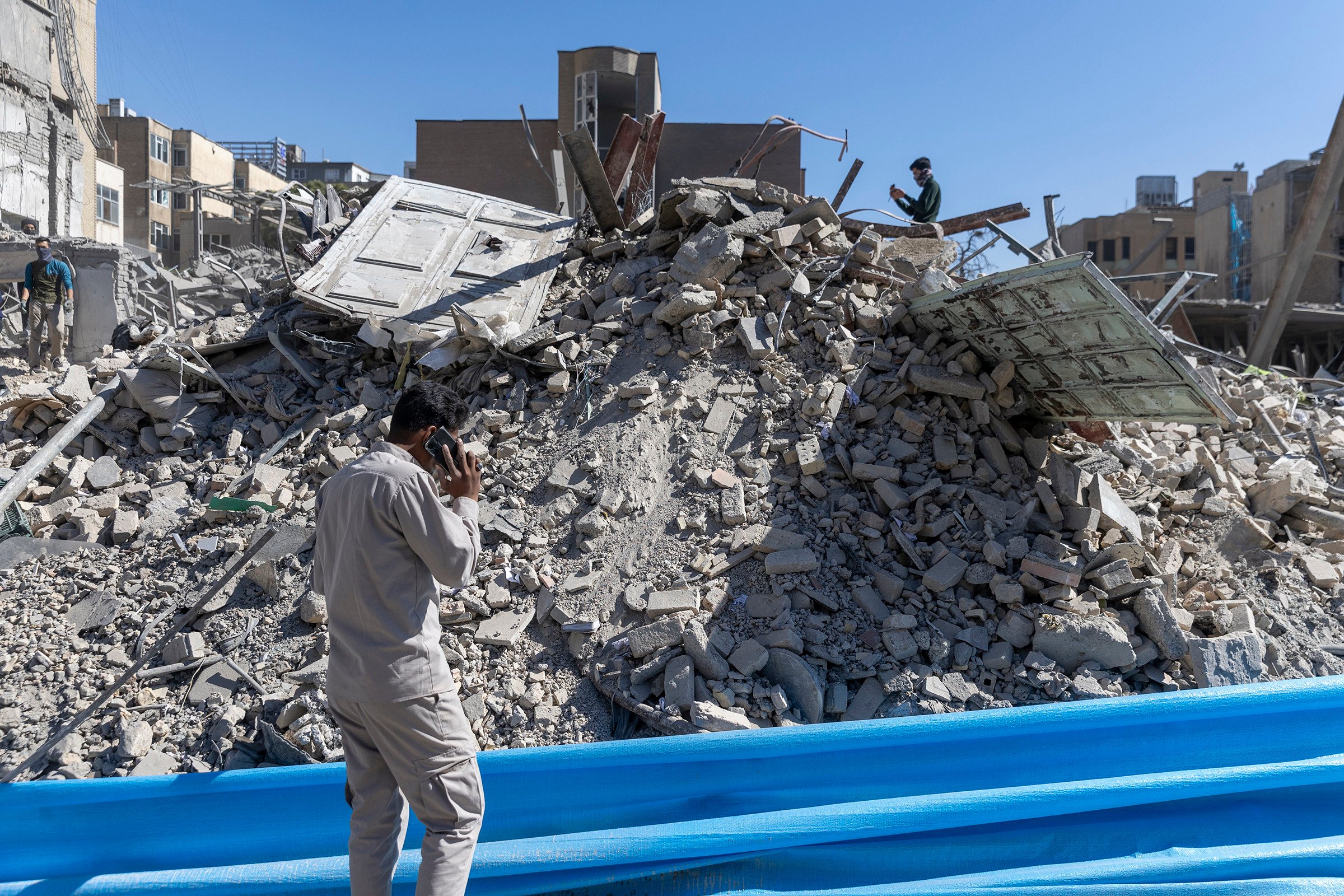 Rubble from a police station in Tehran, damaged in airstrikes on Tuesday. The US and Israel have continued their joint attack on Iran that began on Saturday. Photo: TNS