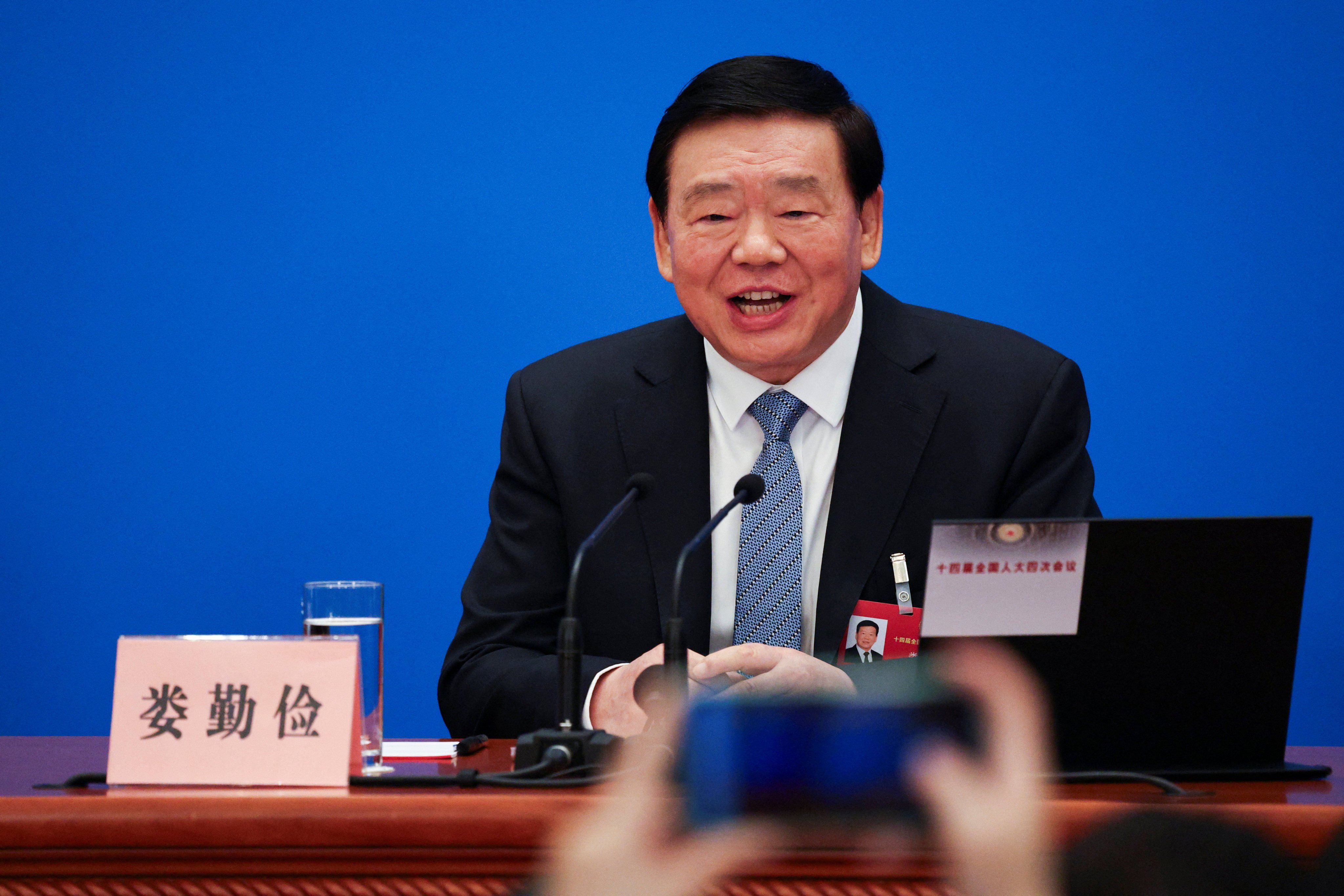 Lou Qinjian, spokesman for the National People’s Congress, China’s top legislature, addresses a press conference in Beijing on Wednesday. Photo: Reuters