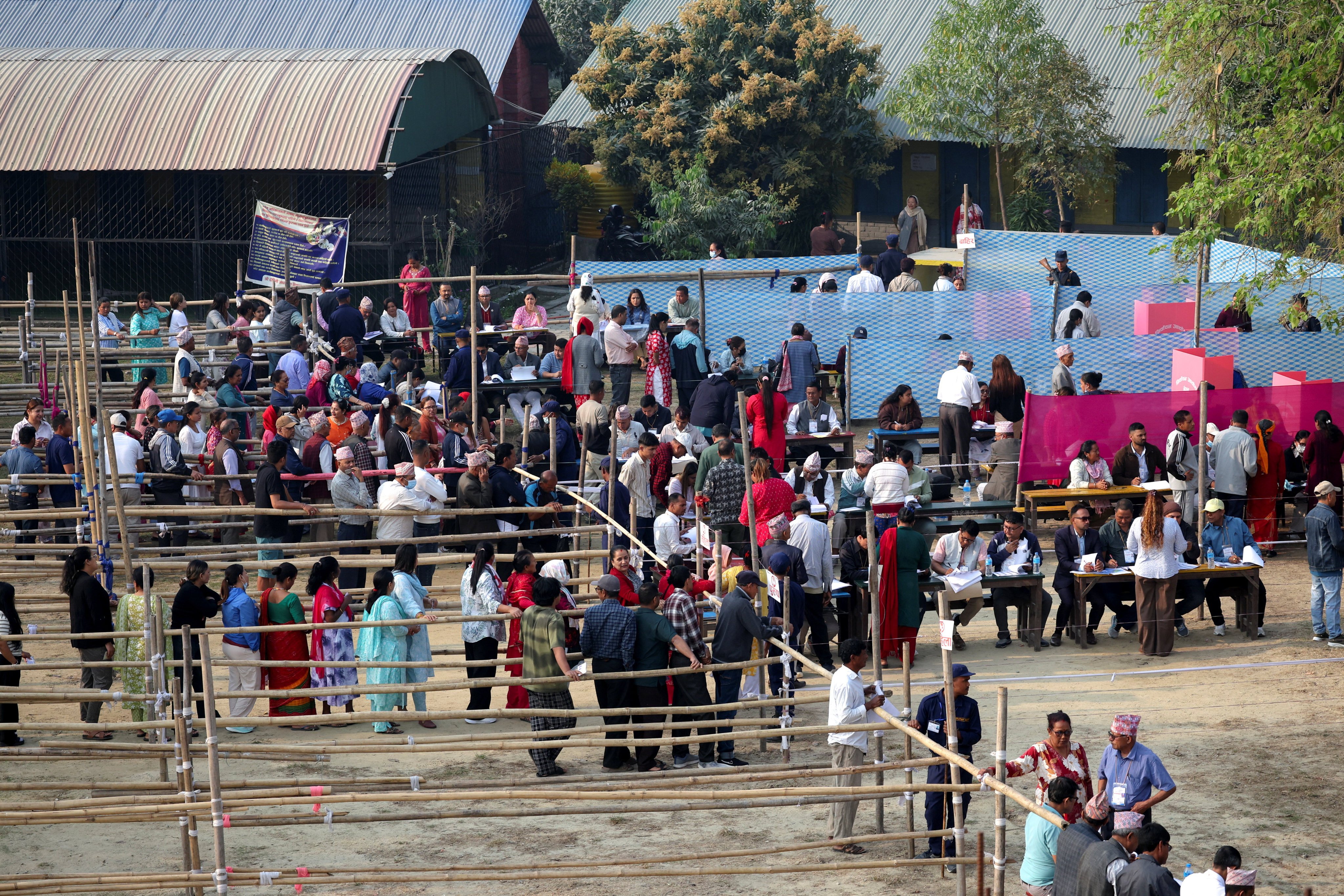 People queue to vote at a polling station during the general election in Damak, Jhapa district, Nepal, March 5, 2026. REUTERS/Adnan Abidi