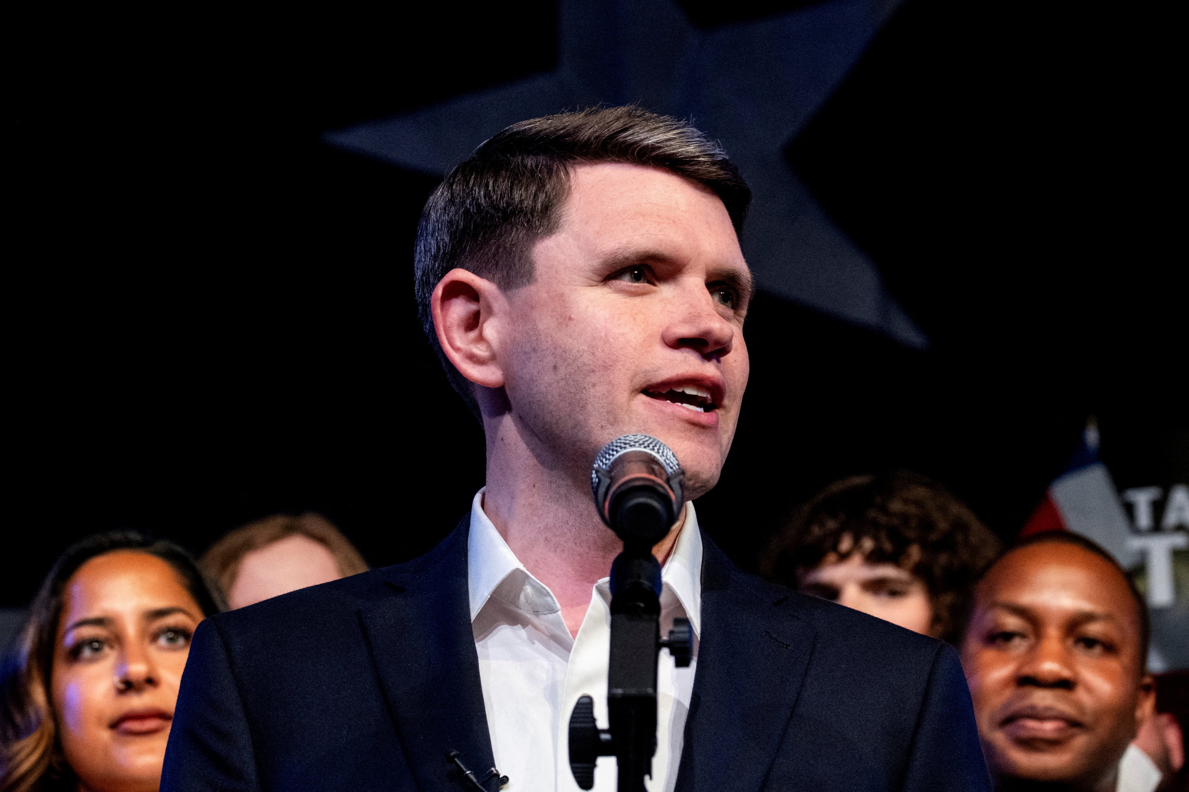 James Talarico speaking during his primary election night party in Austin. Photo: Reuters