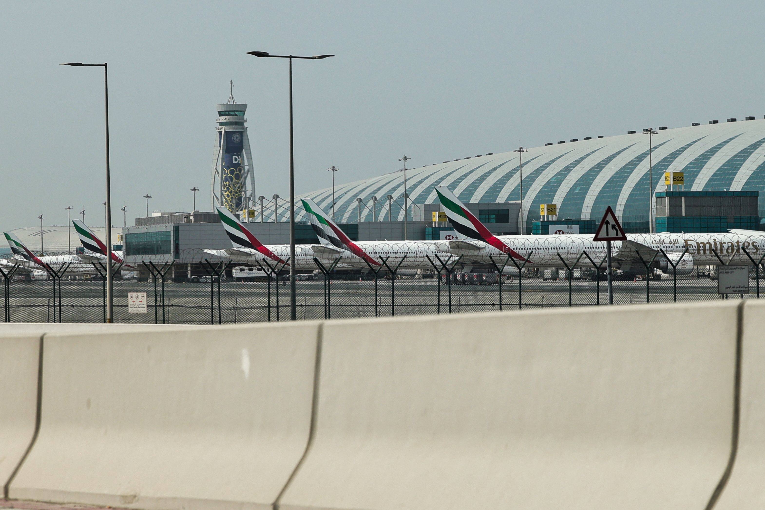 Emirates aircraft remain parked on the tarmac at Dubai International Airport, with Hongkongers among those stranded and struggling to return home from the Middle East amid the escalating conflict in the region. Photo: AFP