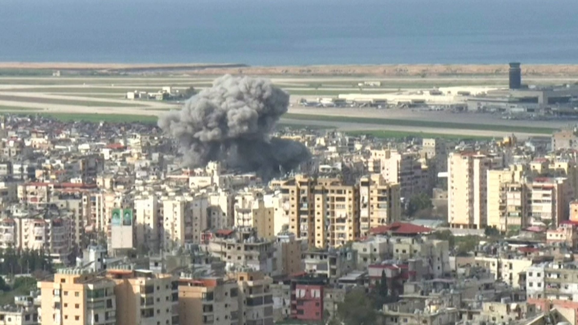 Smoke rises over Beirut, Lebanon.
