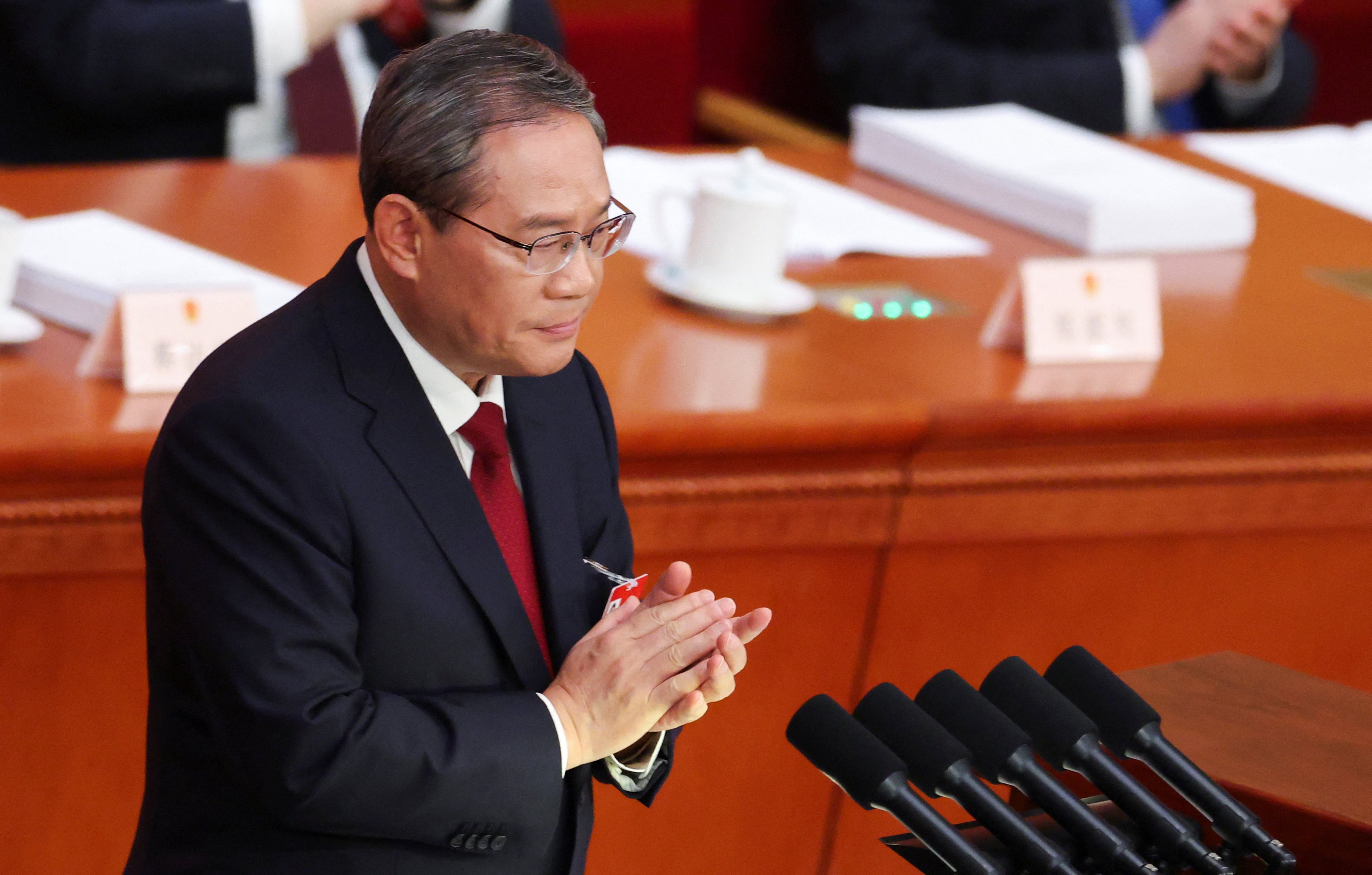 Chinese Premier Li Qiang delivers the work report at the National People’s Congress (NPC). Photo: Reuters
