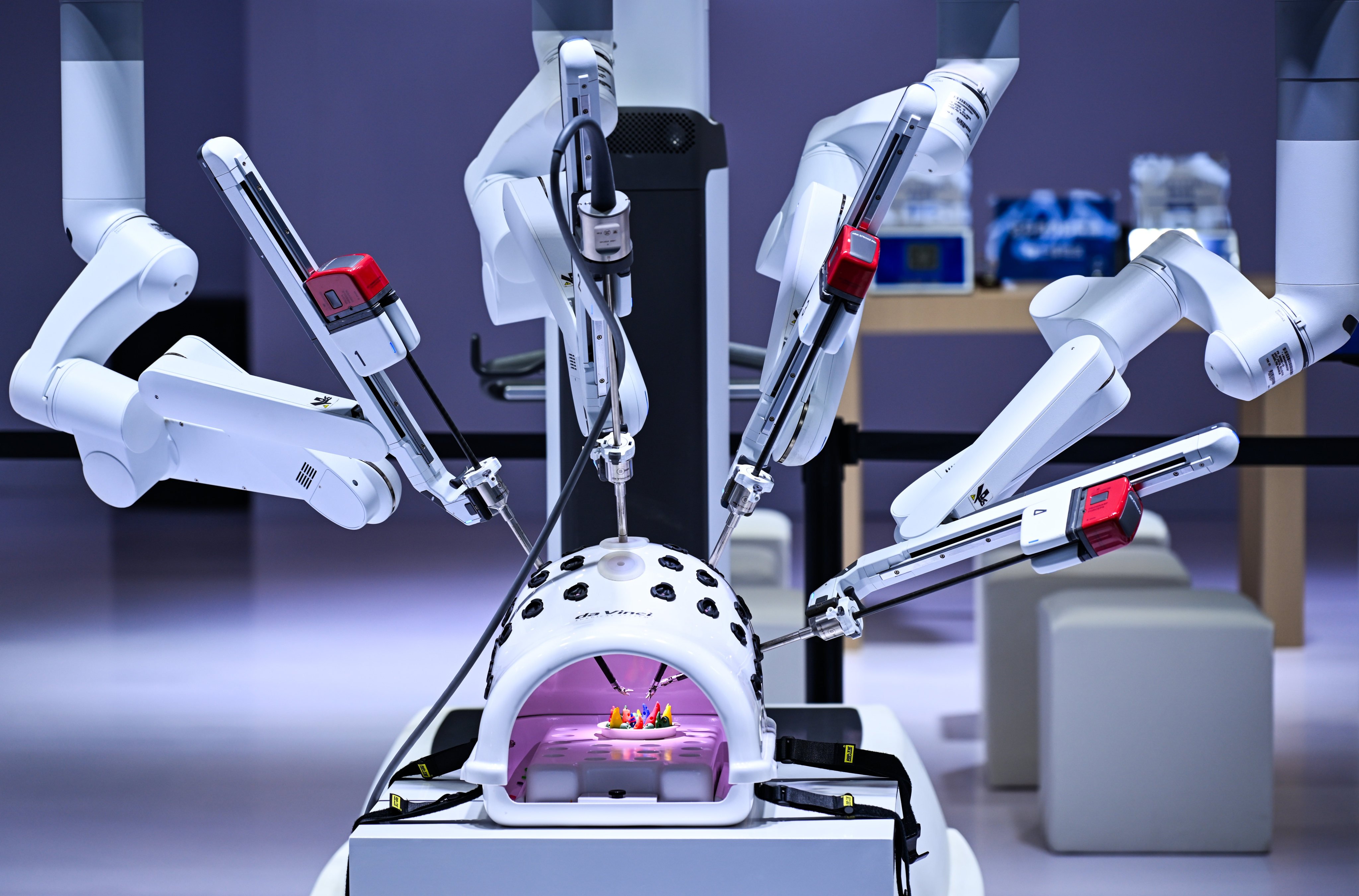 A surgical robotic demonstration is seen during an exhibition for medical equipment last March in China’s Chongqing. Photo: Xinhua