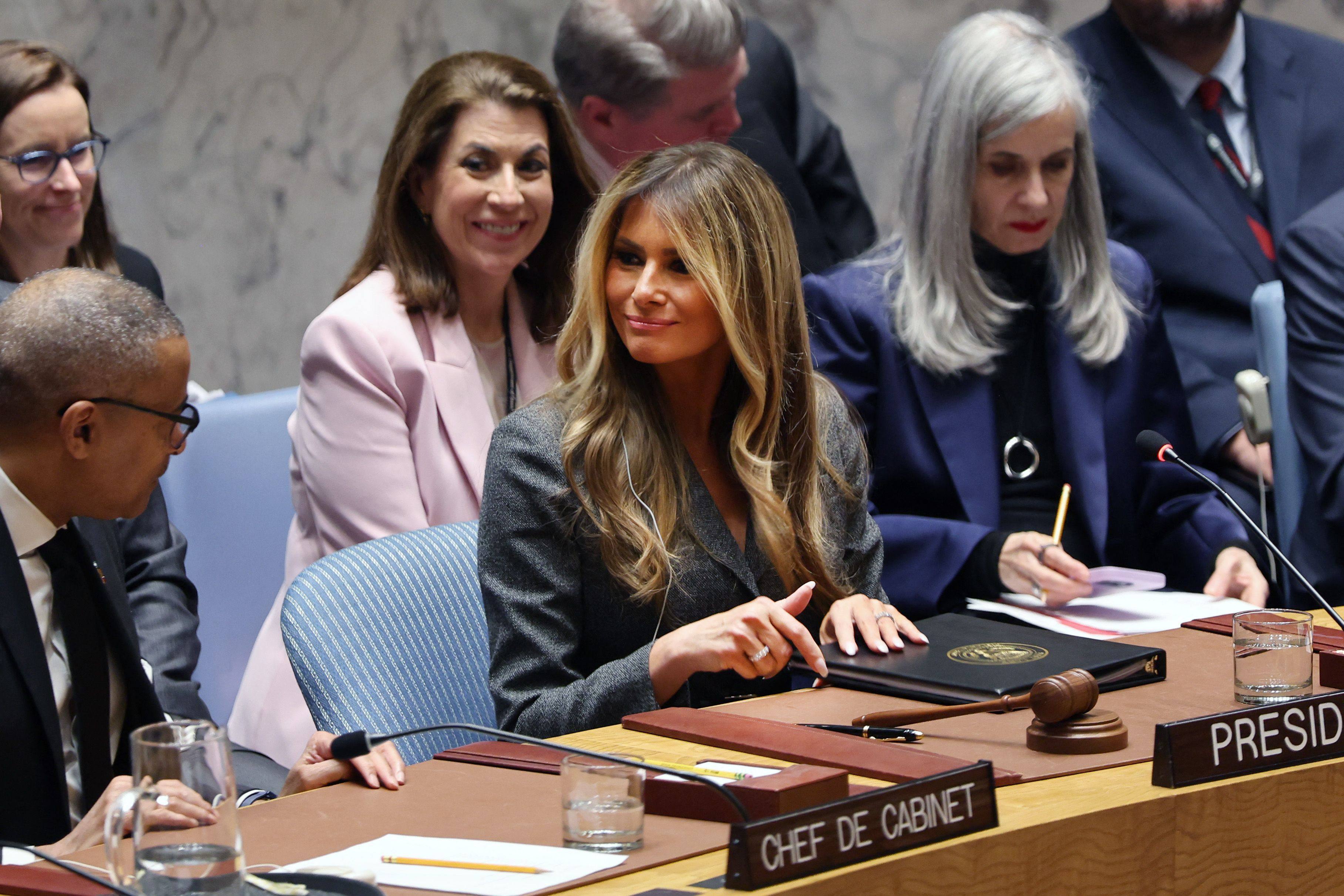 US first lady Melania Trump presides over a meeting of the UN Security Council, on March 2, in New York City. Photo: Getty Images via AFP