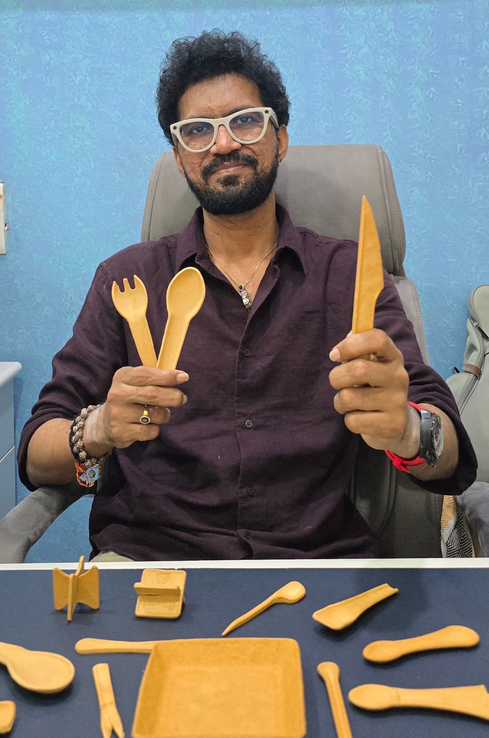 Indian entrepreneur Kruvil Patel founded the brand Trishula in 2019 to make  edible cutlery, from spoons and sporks to straws and skewers. Single-use plastic cutlery is a huge driver of the microplastics in our environment. Photo: Trishula