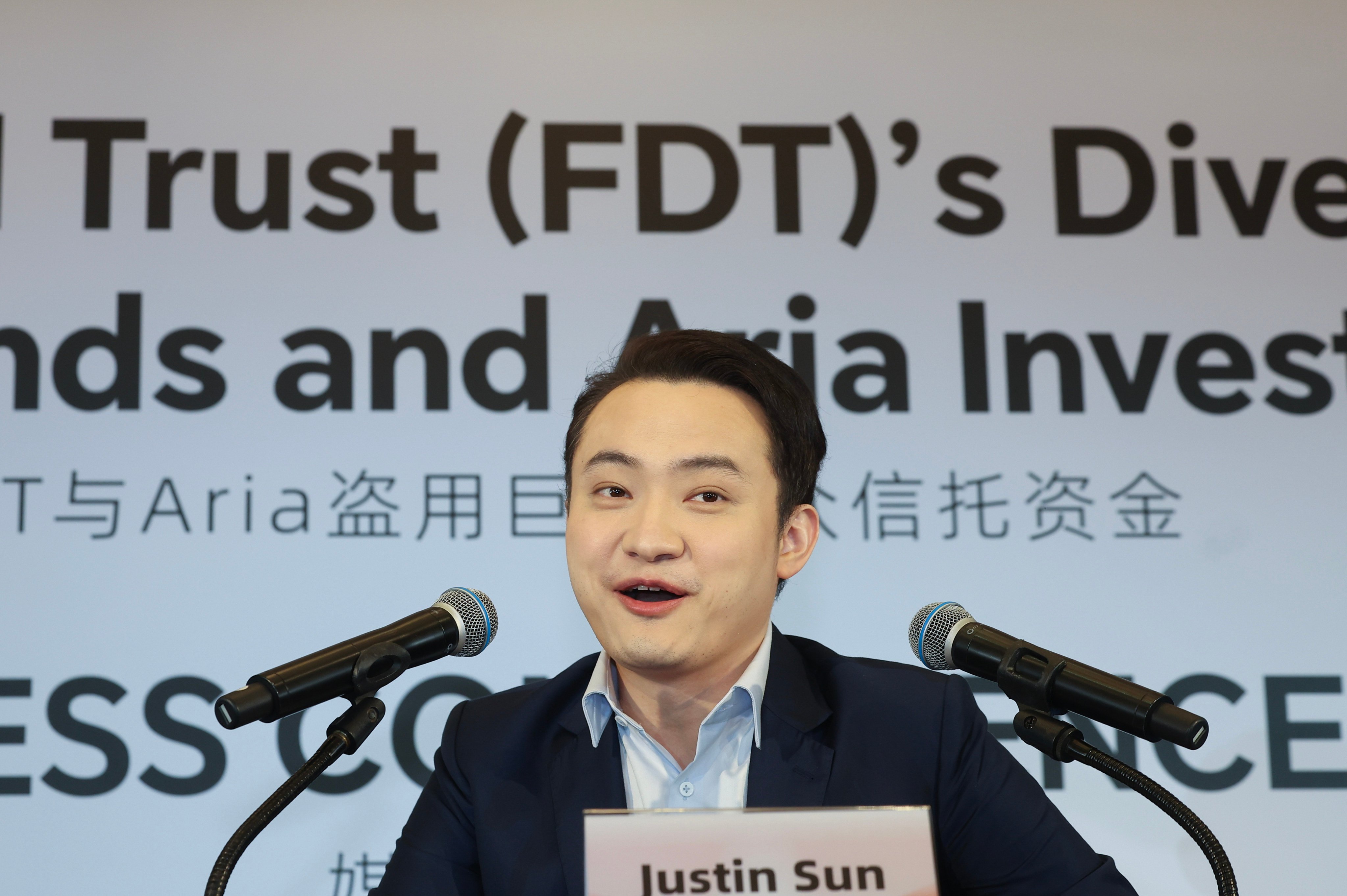 Cryptocurrency mogul Justin Sun attends a press conference in Hong Kong in April 2025. Photo: Edmond So