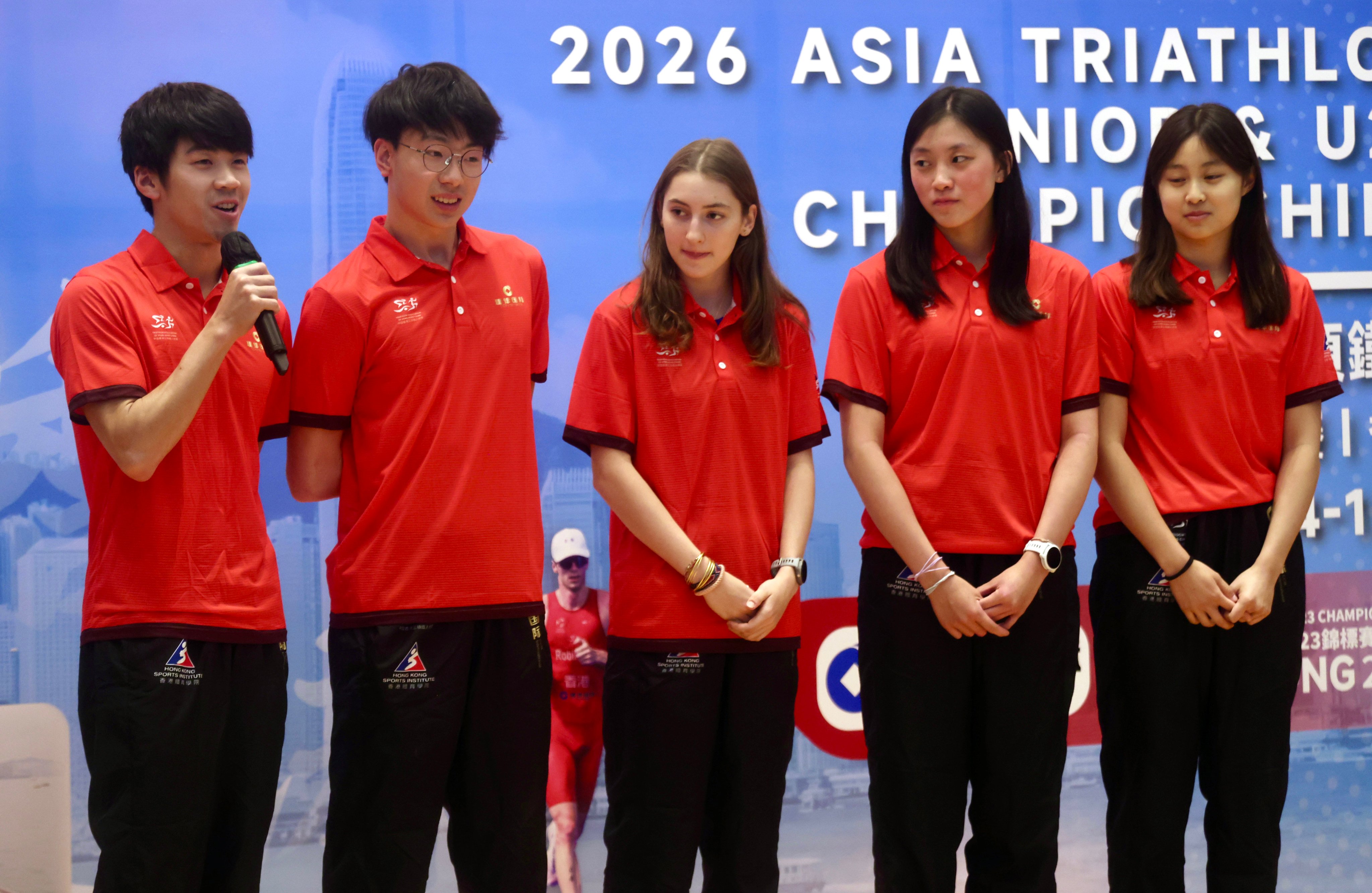 Hong Kong triathletes (from left) Yip Tak-long, Dominic Carson, Sarah Modiano, Wong Lok-tung, and Heidi Ng. Photo: Jonathan Wong