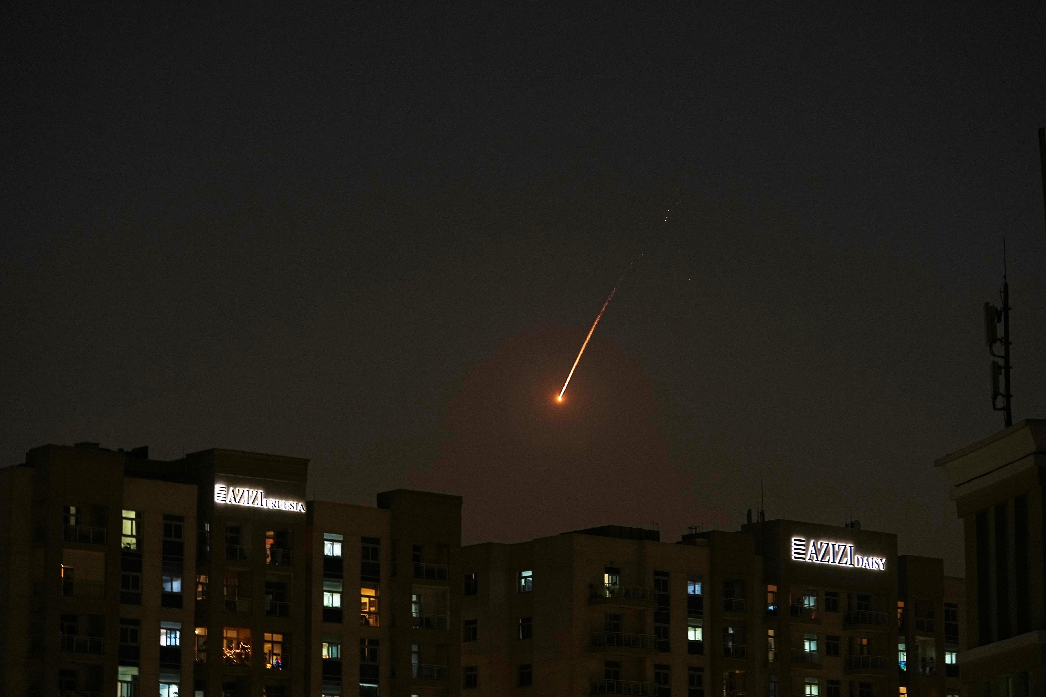 A projectile is seen over Dubai, United Arab Emirates. Photo: AP