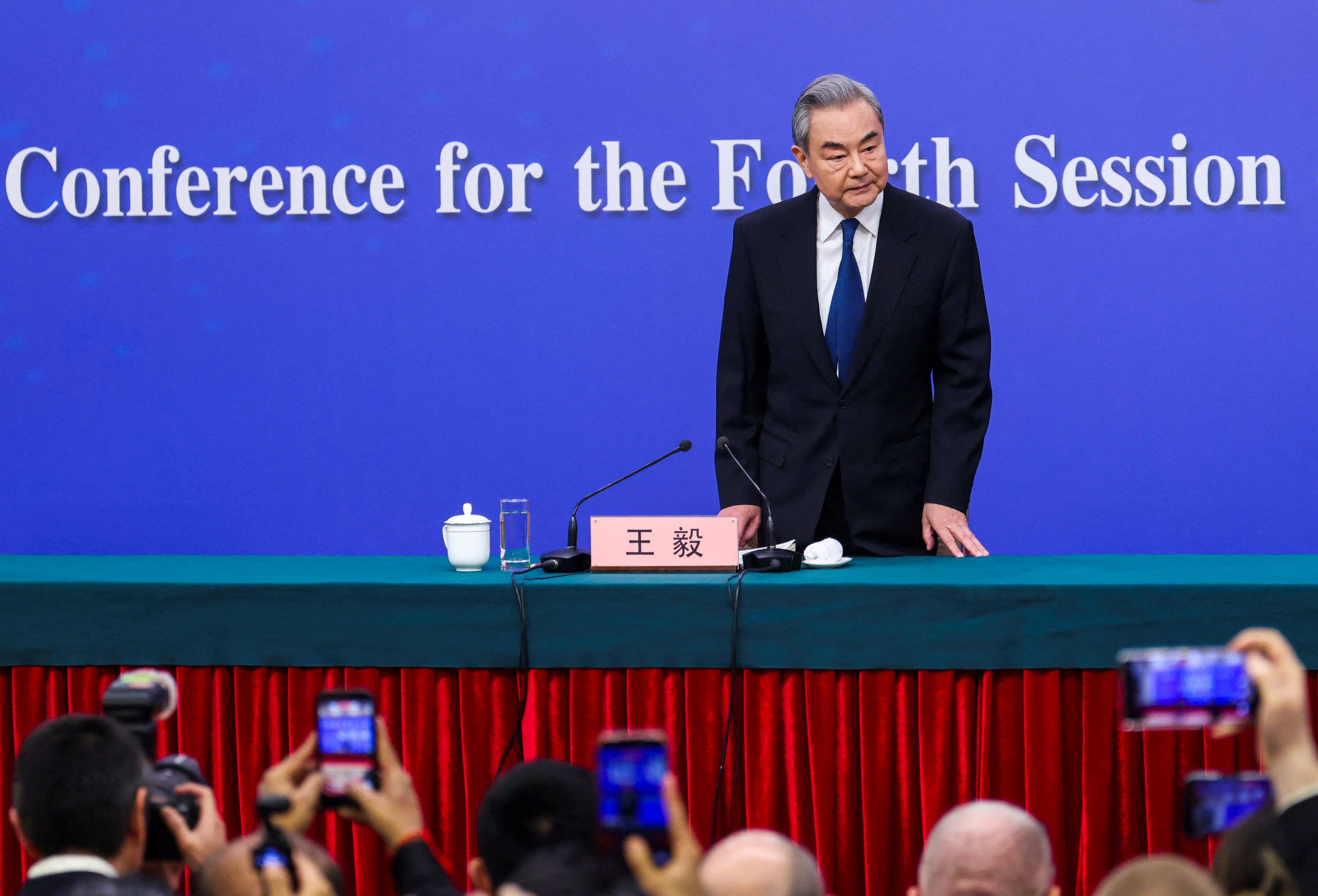 Chinese Foreign Minister Wang Yi at the press conference on the sidelines of the National People’s Congress in Beijing on March 8, 2026. Photo: Reuters