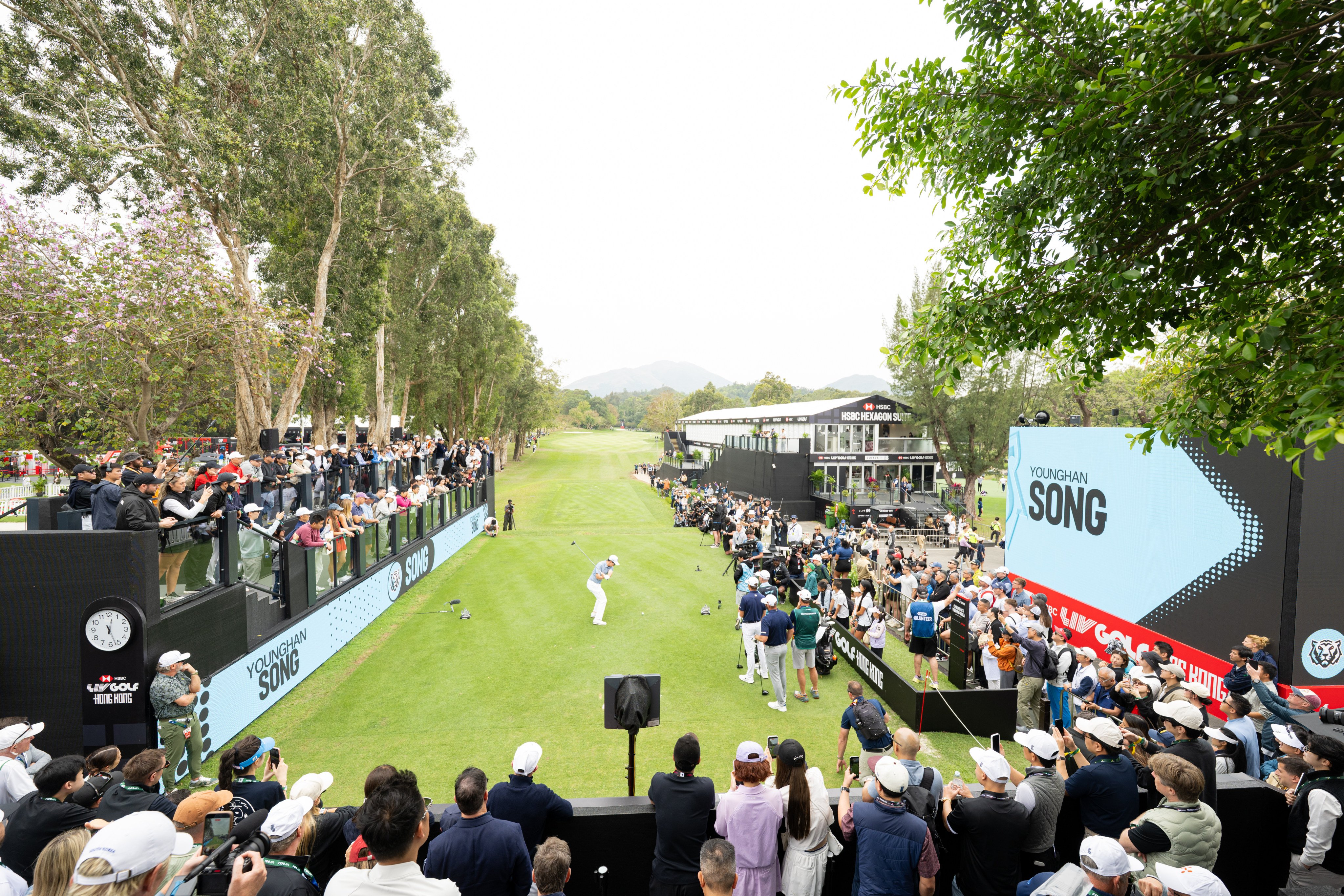 Korean Golf Club’s Song Young-han tees off on the first hole during the second round of HSBC LIV Golf Hong Kong. Photo: LIV Golf