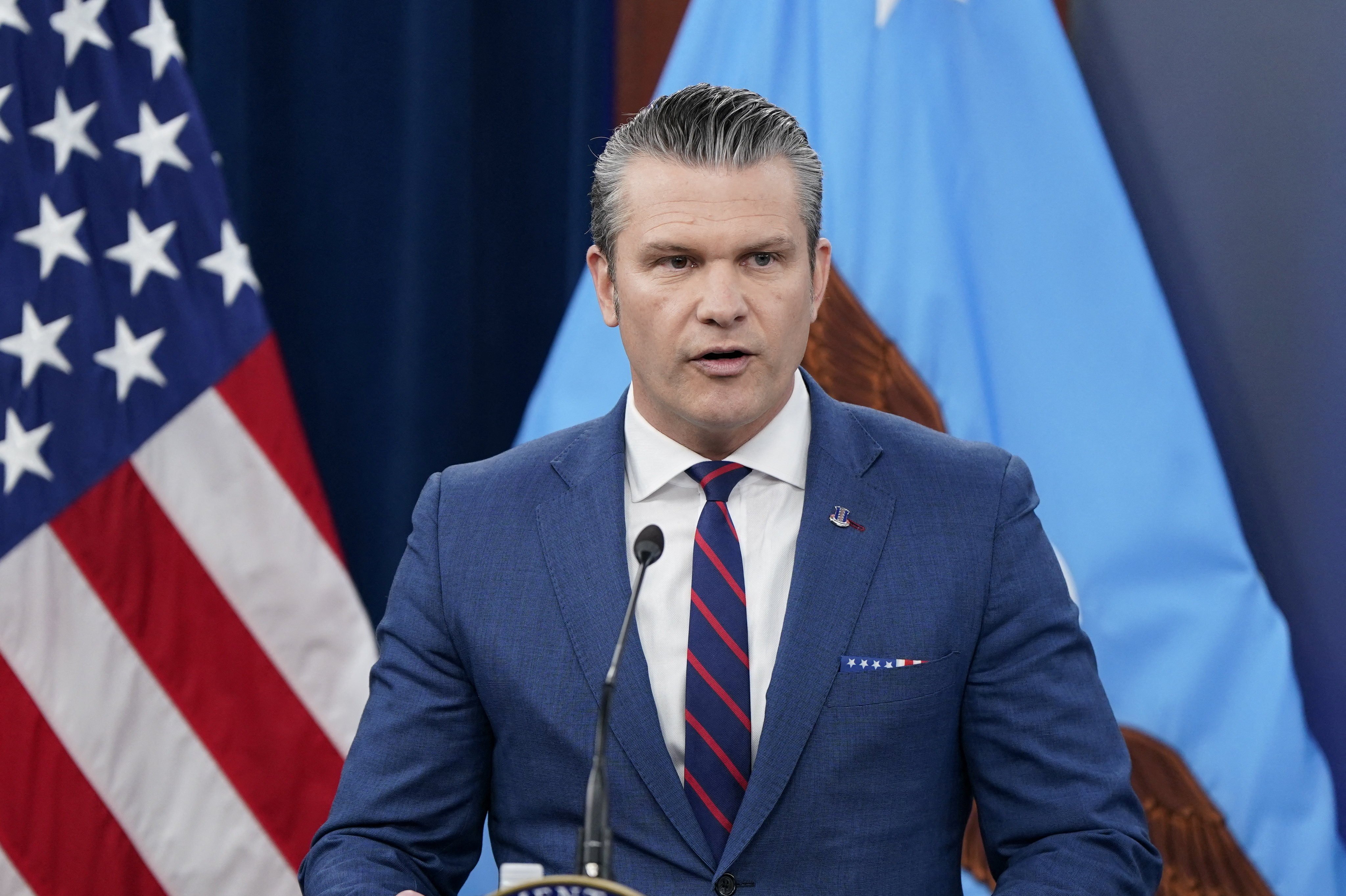 US Secretary of Defence Pete Hegseth holds a briefing amid the US-Israeli conflict with Iran at the Pentagon in Washington on Tuesday. Photo: Reuters