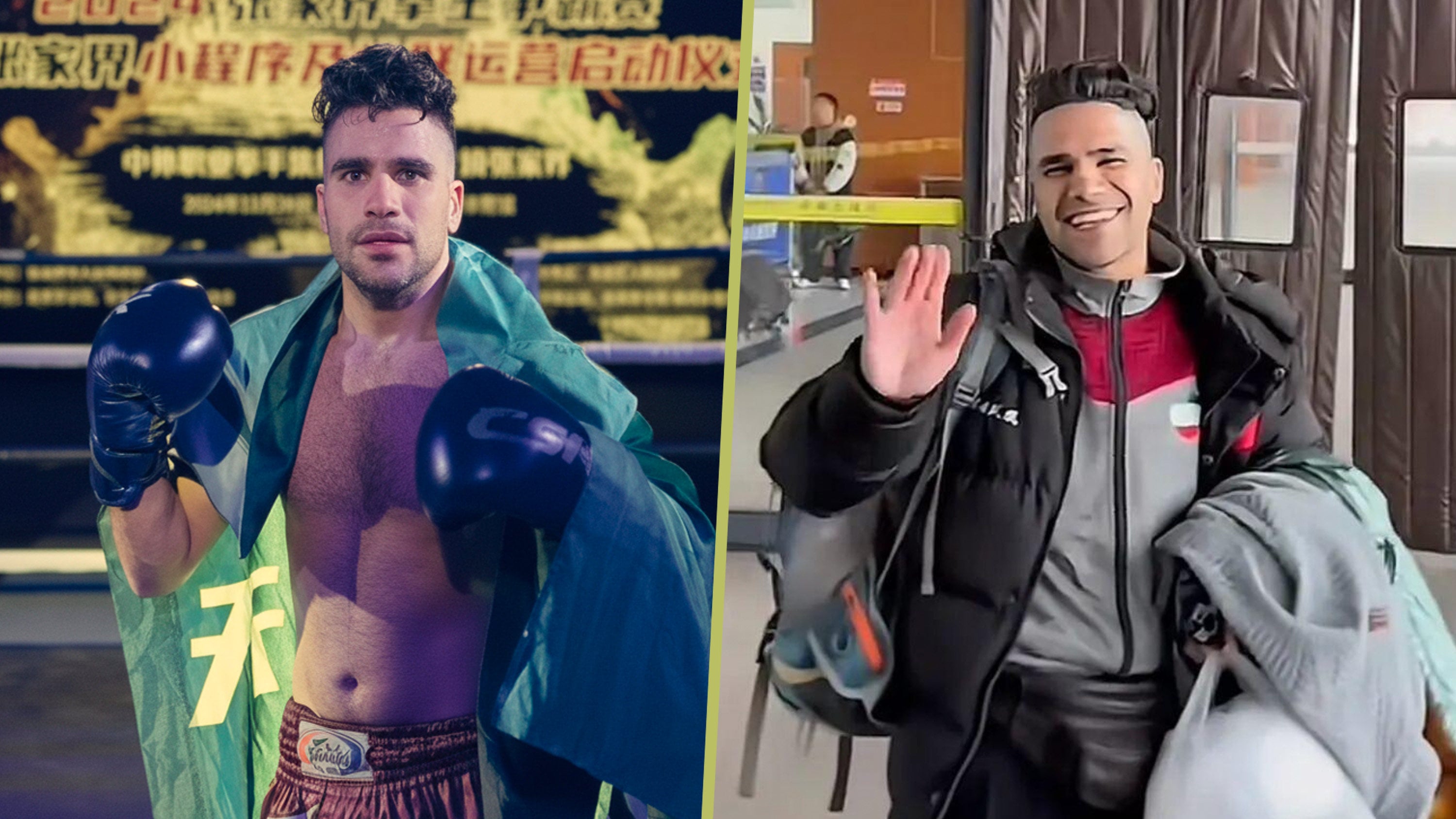 A 33-year-old boxing coach from Iran left his secure job in China to return to Tehran and be with his family due to the war. Photo: SCMP composite/Douyin