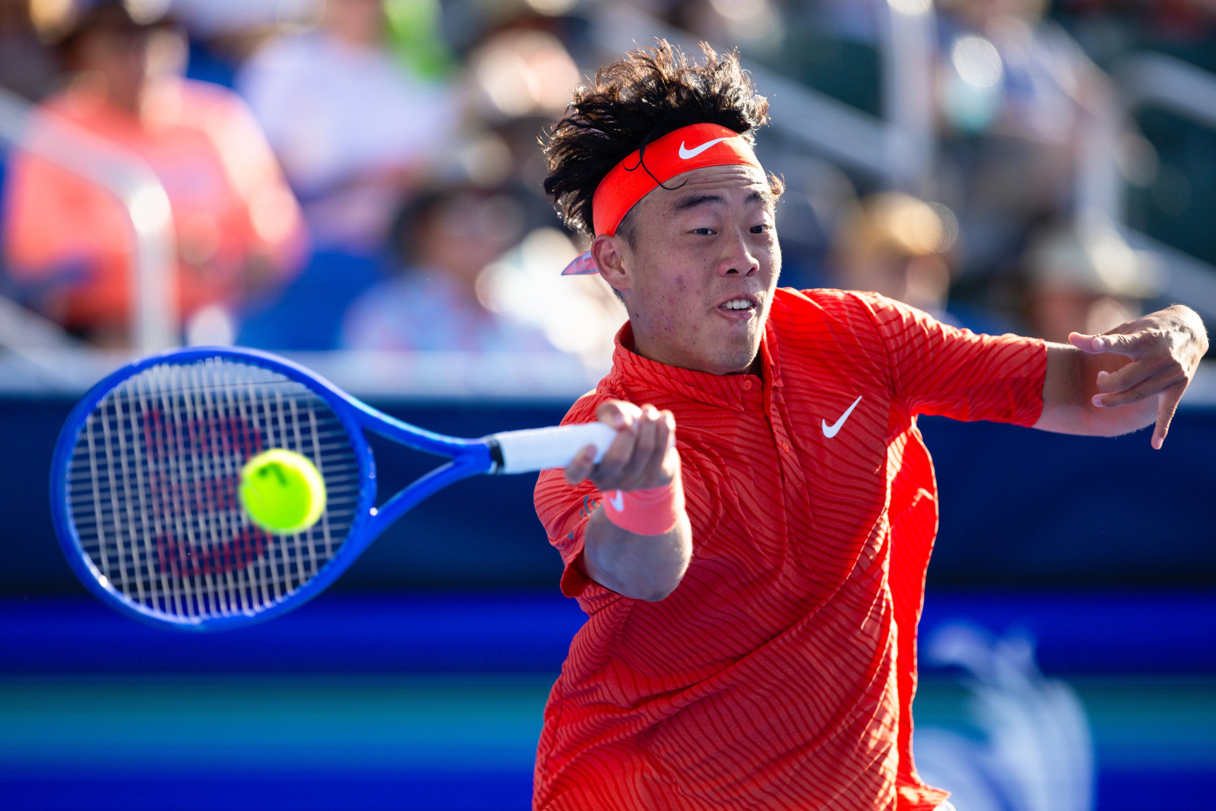 Coleman Wong, here in action during the recent Delray Beach Open, is being urged to ‘swing freely’ against Roman Andres Burruchaga. Photo: Getty Images