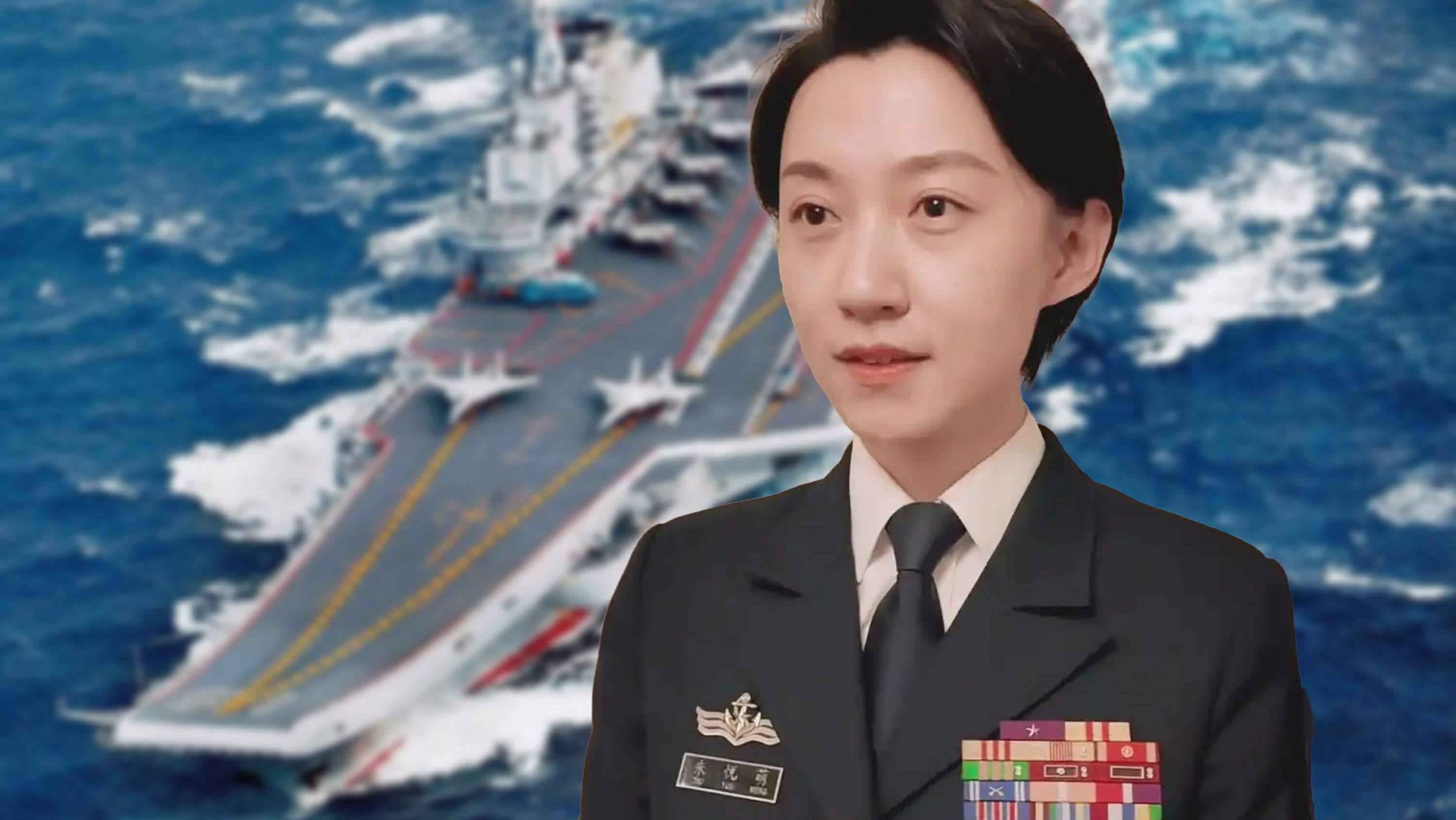 Zhu Yuemeng, 36, is the only female senior officer on China’s Liaoning aircraft carrier. Photo: SCMP composite/Baidu/Sohu